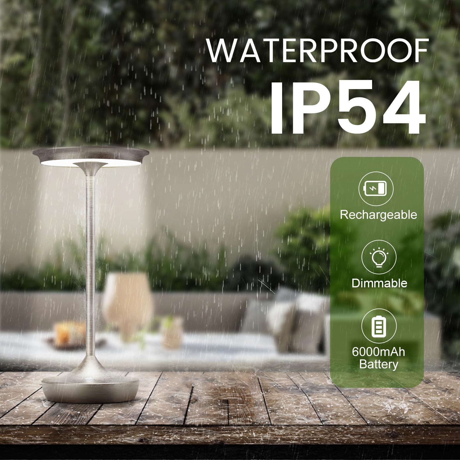 Tpczqj Led Cordless Table Lamp Rechargeable-Battery Operated Lamps, Portable 3 Color Touch Dimming Waterproof Light For Patio/Re