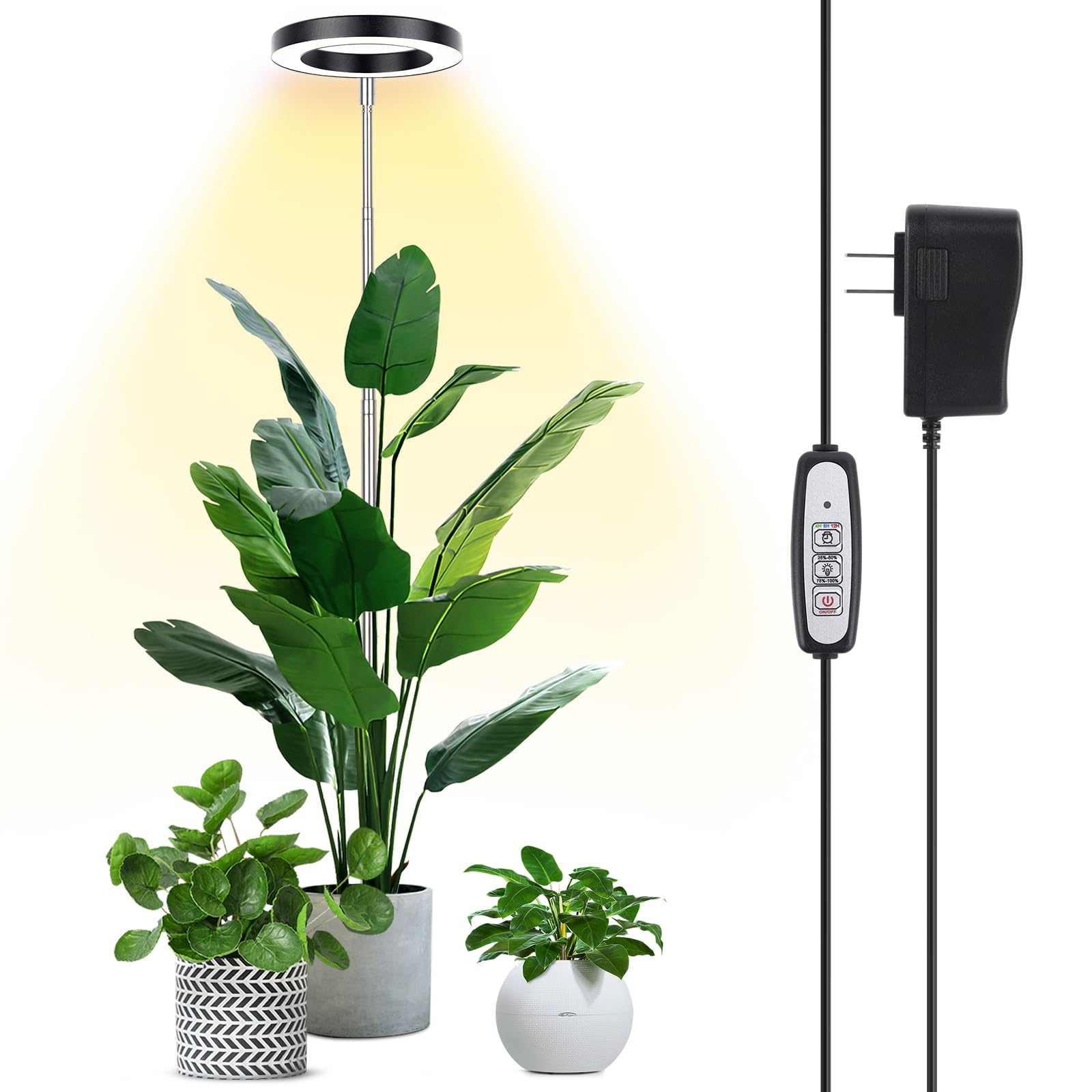 Lbw Plant Grow Light, 72 Leds Full Spectrum Grow Lamp For Indoor Plants, Brightness Adjustable Plant Light With Auto 4/8/12H Timer, 10.4”-59” Height Adjustable, Ideal For Large Tall Plants, Black