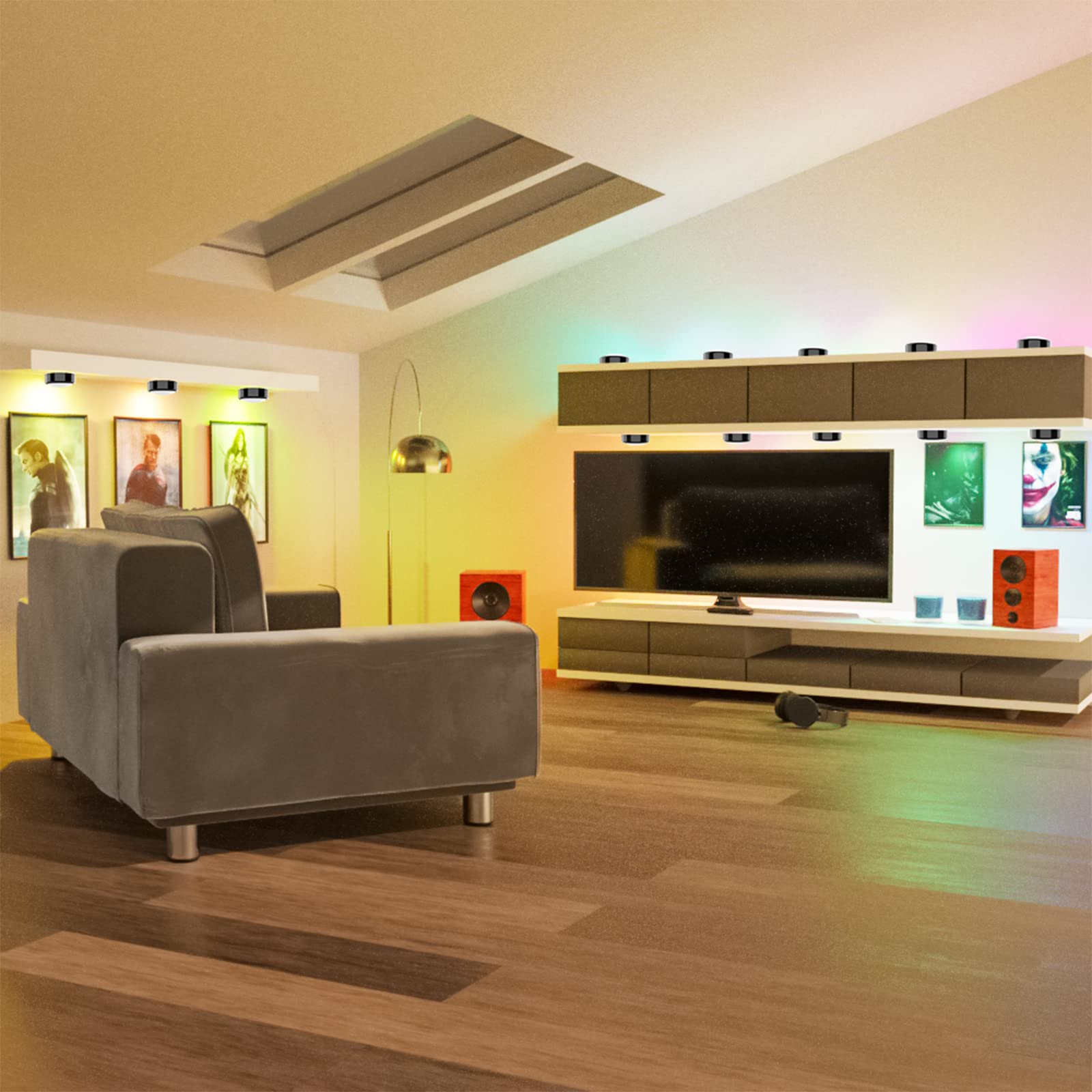 Helplex Puck Lights With Remote, Colors Changeable Led Puck Light Battery Powered Dimmable Under Cabinet Lights Wireless Under C