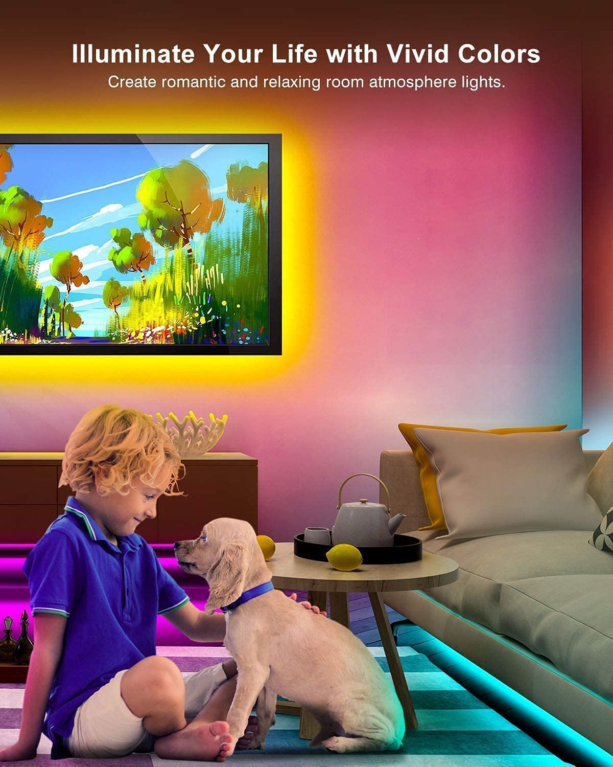 SMY LED TV Backlight USB Strip Light Kit, RGB, Waterproof IP65, 6.56Ft, Multi-Color