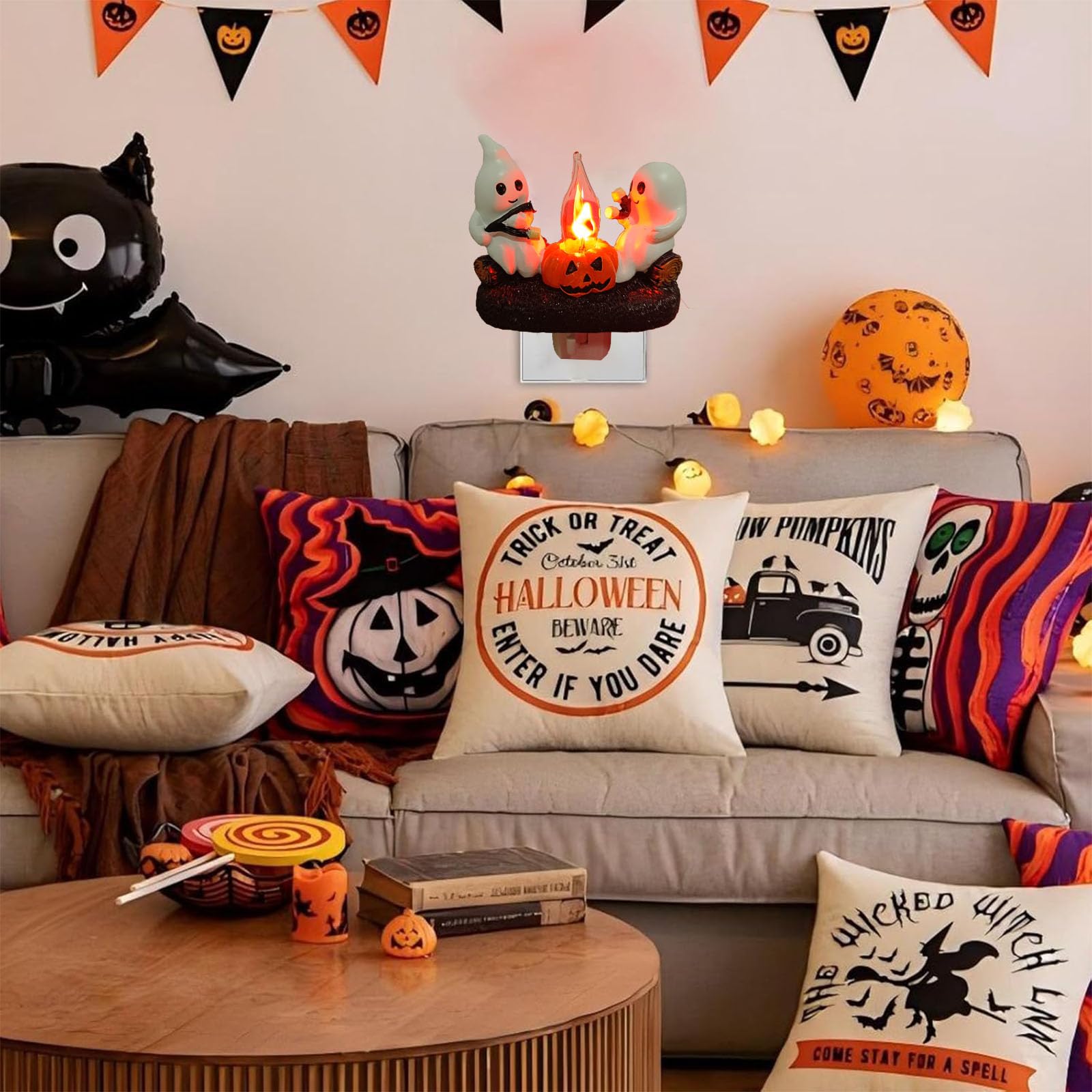 Nenkarn Ghost Campfire Flickering Nightlight, Halloween Night Light, LED Campfire Night Lights Funny Halloween Decor