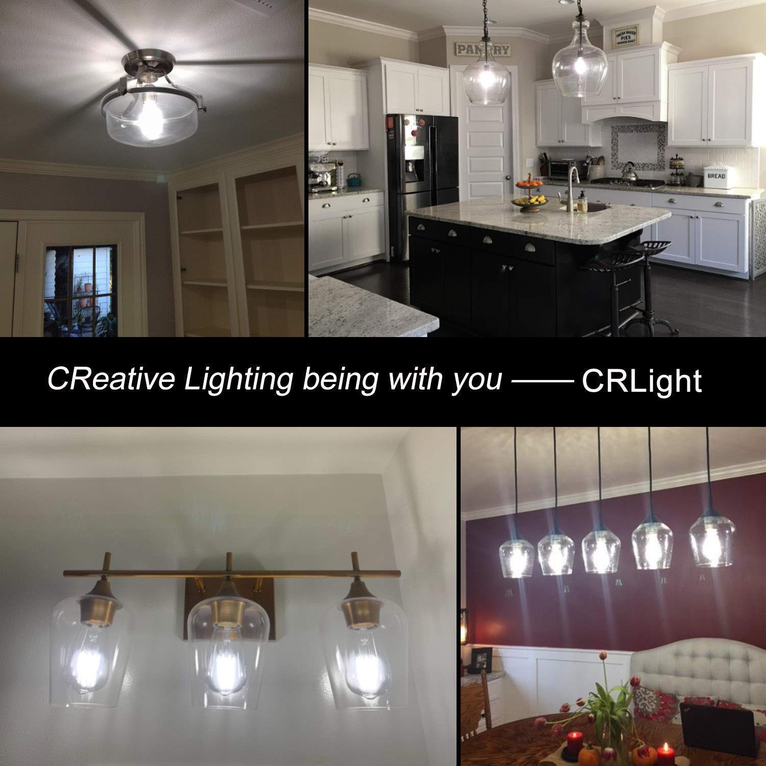 Crlight 4W Dimmable Led Edison Bulbs, 4000K Daylight White, 40W Equivalent, Pack Of