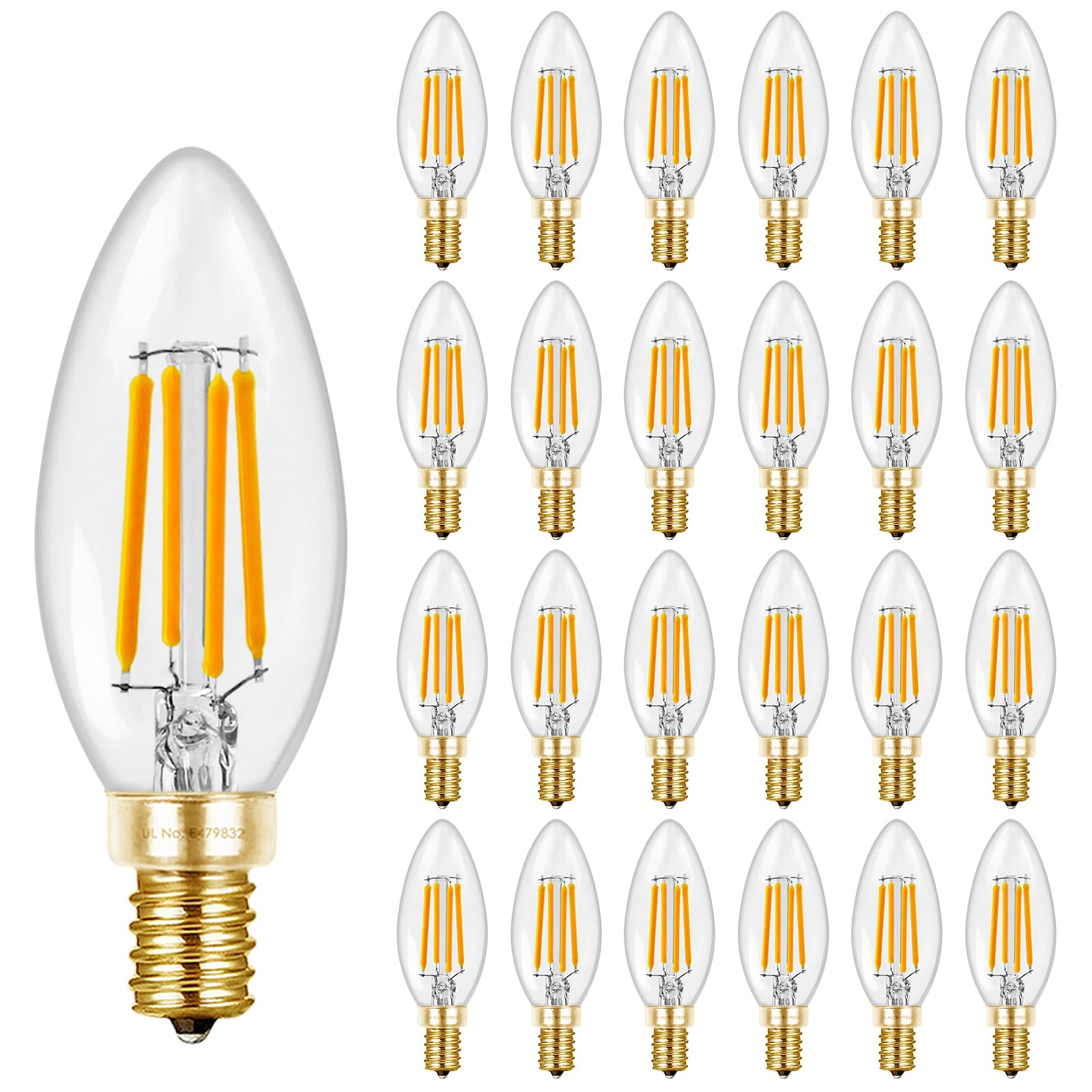 Hizashi 90+Cri E12 Led Bulb 60 Watt Dimmable, 2700K Soft White, Candelabra Light Bulb, B11 Chandelier Light Bulbs, 6W, 550Lm, Ca
