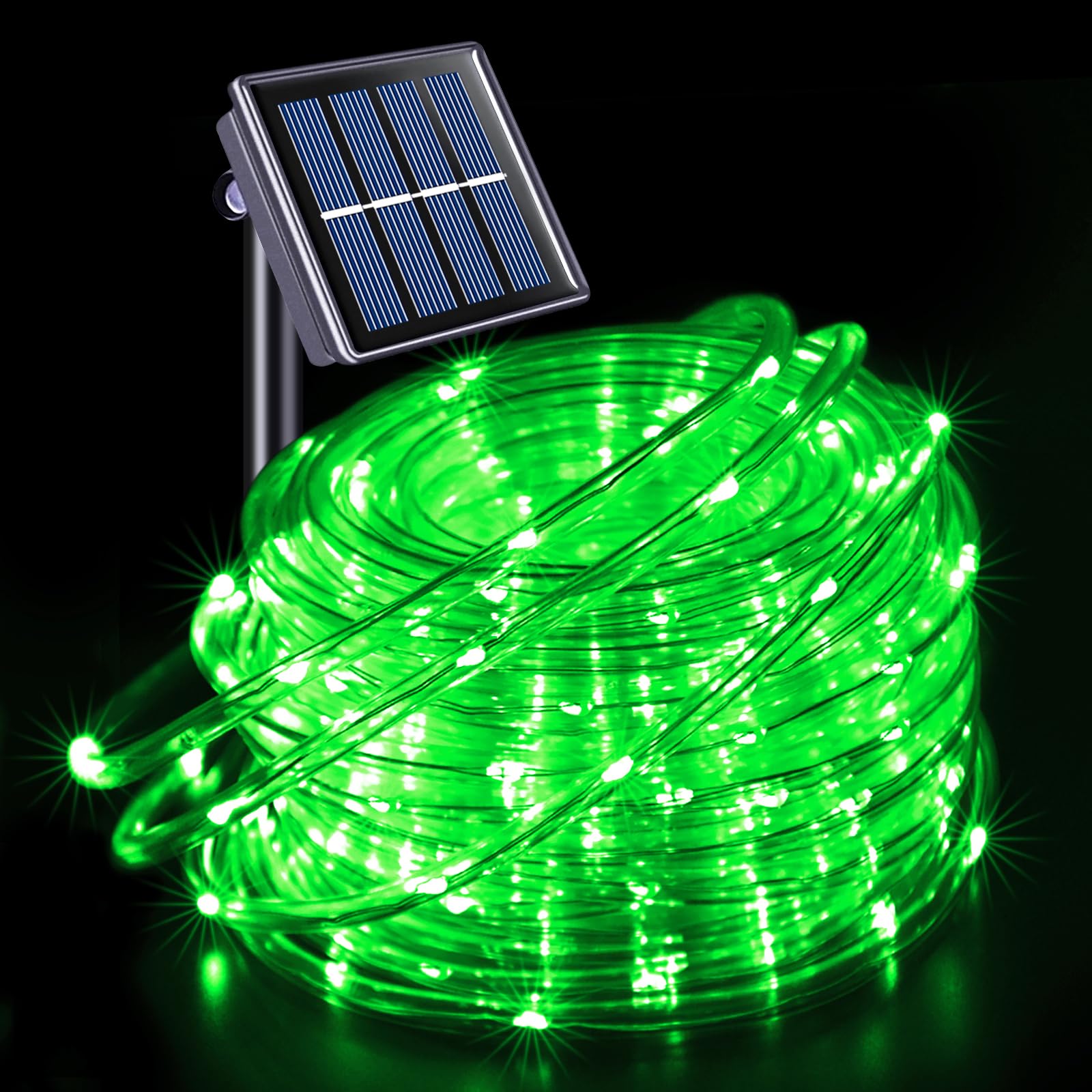 JMEXSUSS Solar Rope Lights, 200 LED, 66 ft, Green PVC Tube, Waterproof, Outdoor Halloween and Christmas String Lights