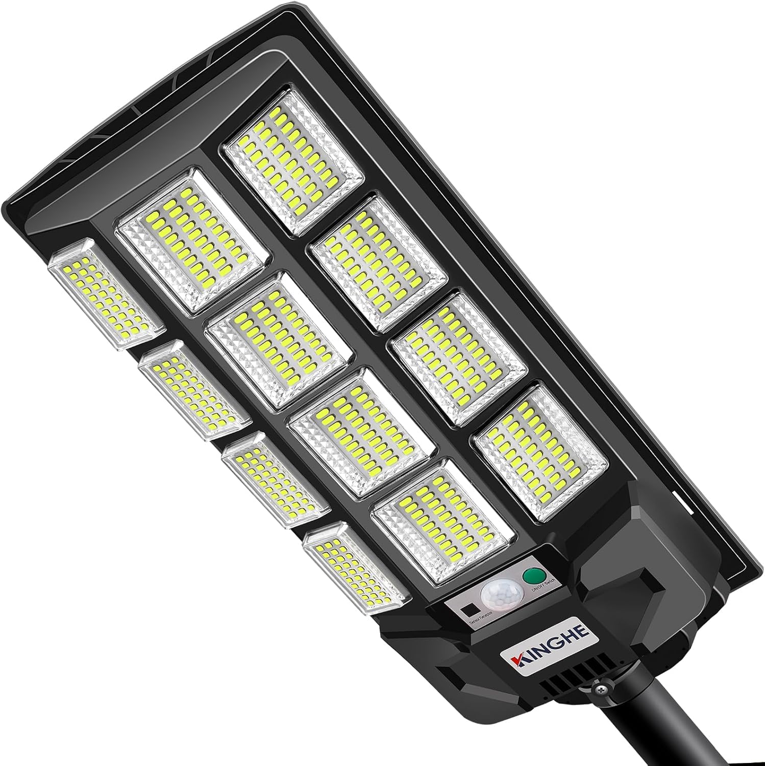 KingHe Solar Street Lights Outdoor, 6000K, 276 LEDs, Motion Sensor, Remote Control, Black, 4800W-1 Pack, Model KINGHE-BBG-12-1
