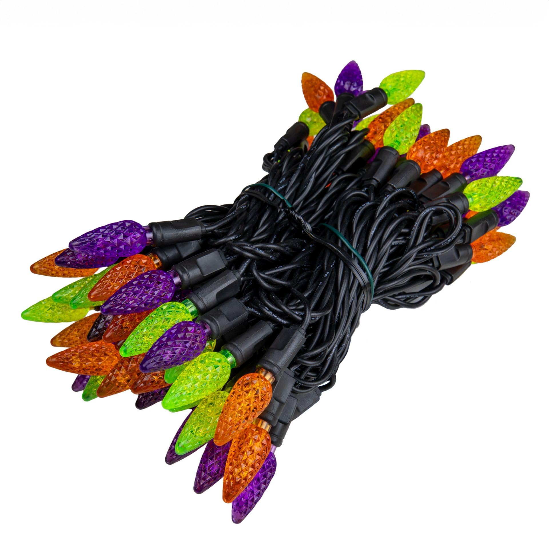 Novelty Lights 24FT LED Halloween String Lights, Commercial Grade, Black Wire, Purple/Orange/Lime, Model MRD-35B-2