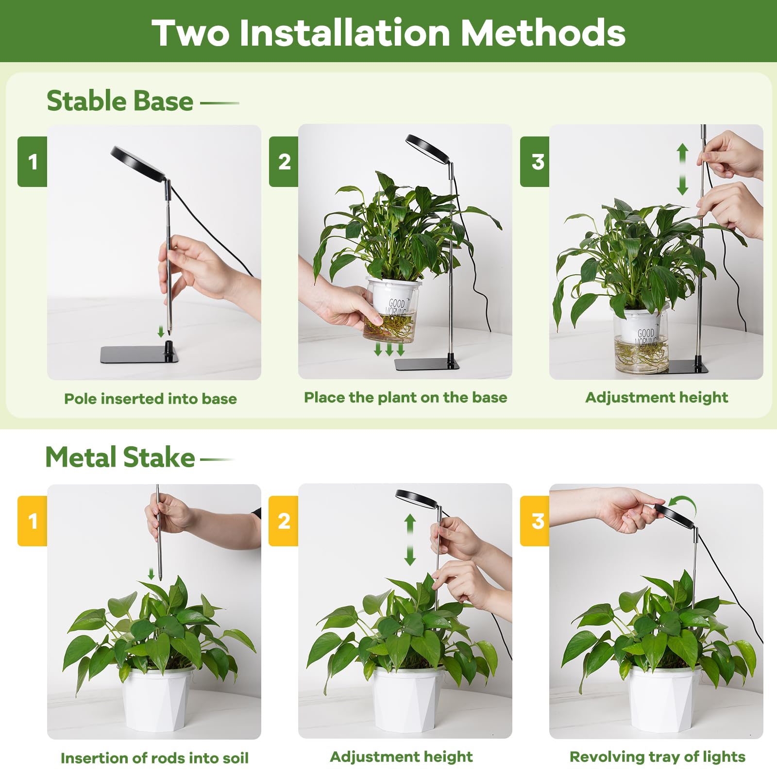 YUYMIKA Grow Lights for Indoor Plants, Full Spectrum, 48 LEDs, 3 Spectrums, 2 Packs, Black