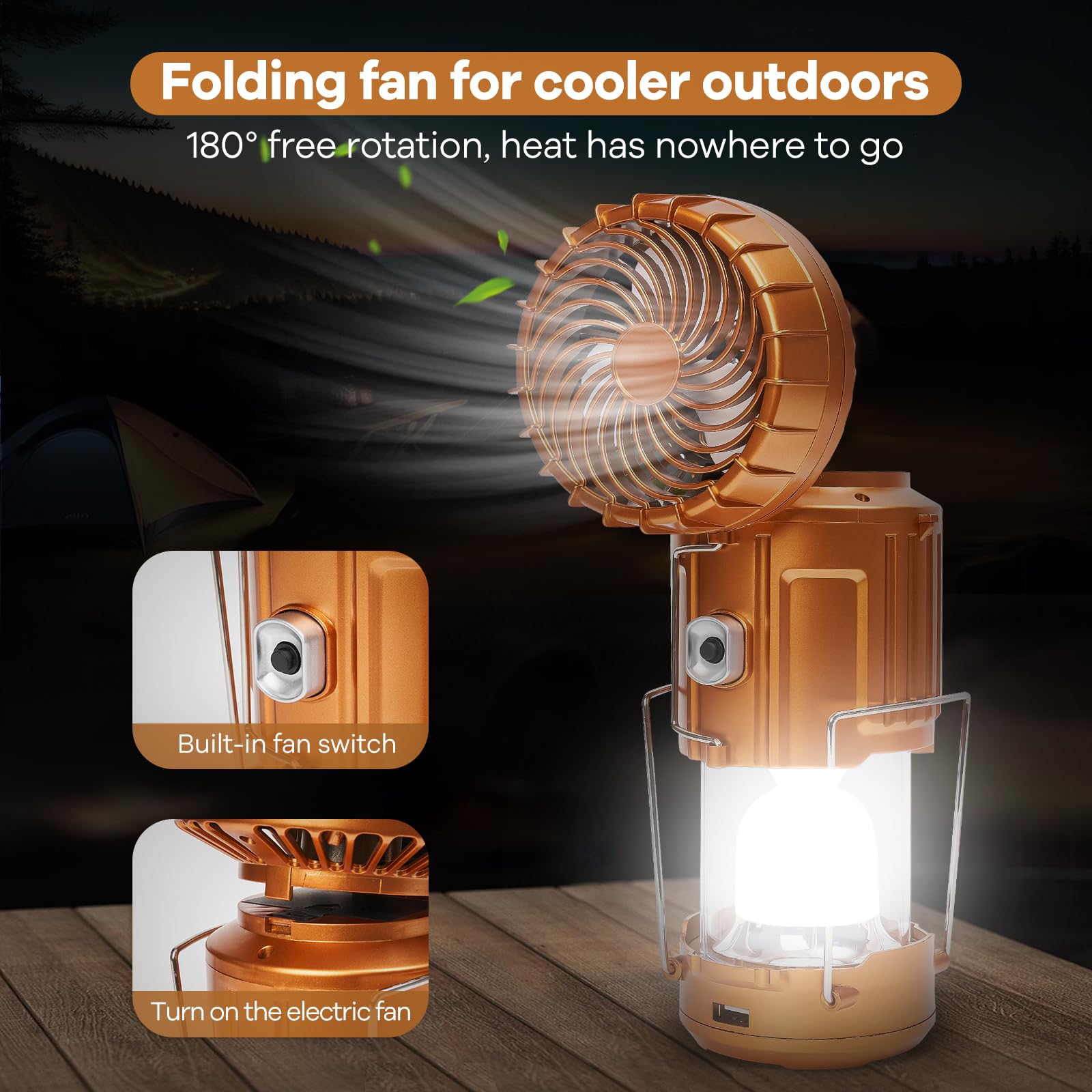 Camping Lanterns with Fan,Solar Camping Fan Charging for Phone, Rechargeable LED Lanterns Camping Fans for Tents Power Outage Hu