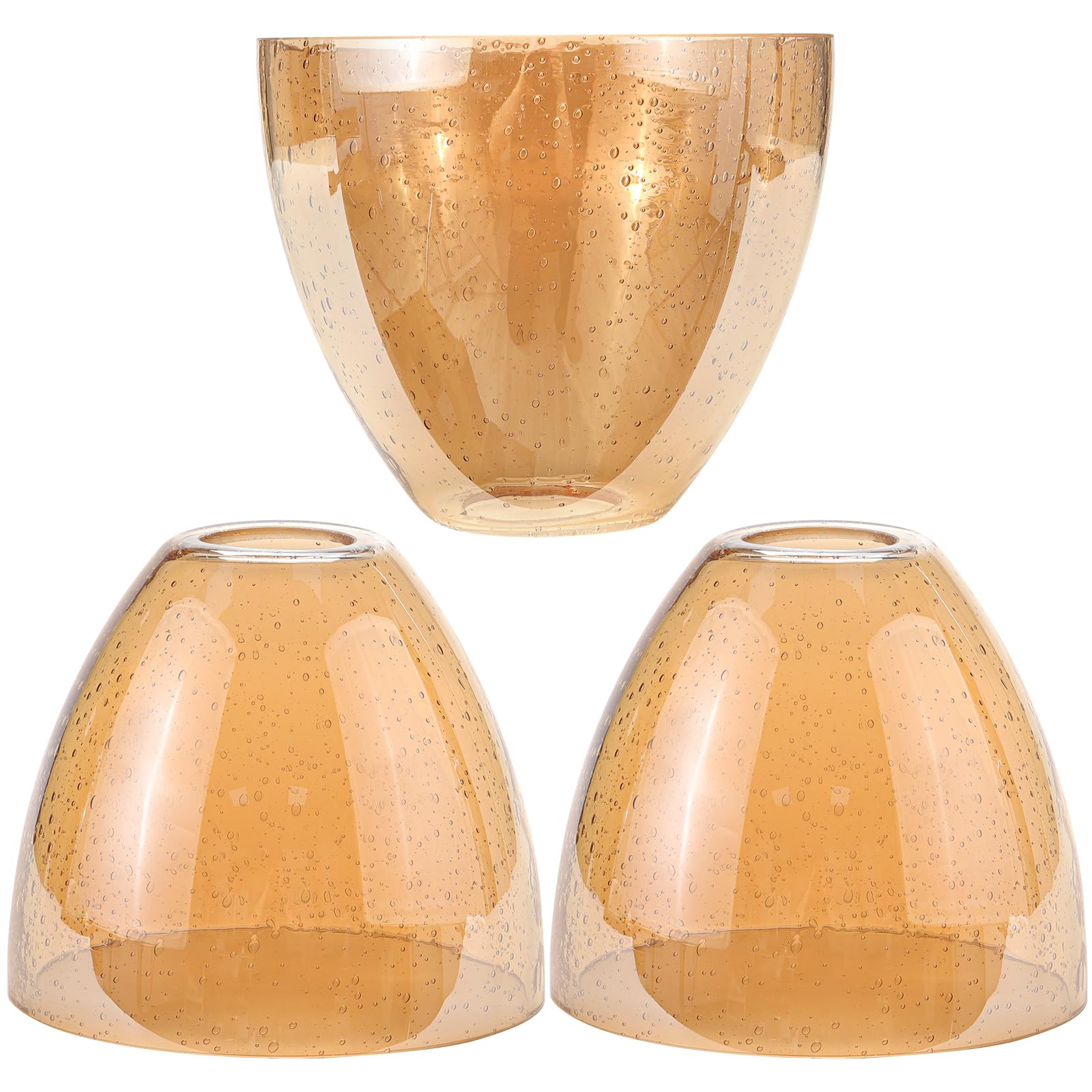 GoldSwift Bell Shade Lighting Fixture Glass Shade Replacement, 5.9W x 5H, 1-5/8 Inch Fitter, 3 Pack Clear Amber Seeded Bubble Gl