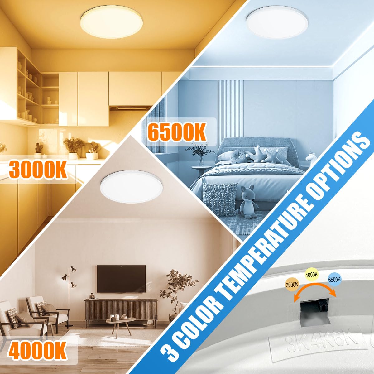 Allsmartlife Led Flush Mount Ceiling Light 2 Pack, 15.8 Inch 32W 4320Lm Dimmable Led Ceiling Light, 3000K/4000K/6500K, Round Led