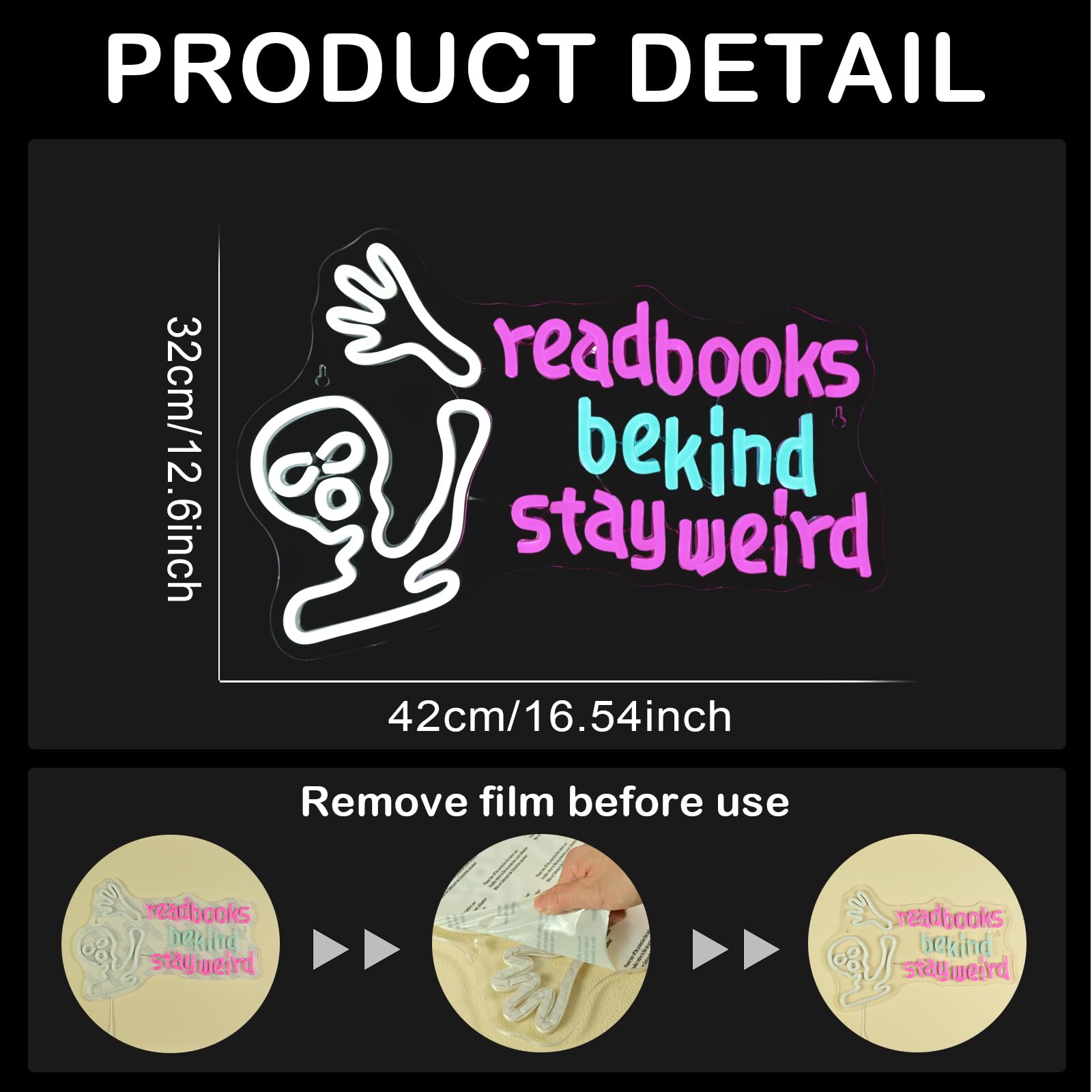 JURONGYILU LED Neon Sign - Skeleton Read Books, Dimmable, USB Powered, 11"x11", Colorful-Read Books, Model HZ-WX-NL-626