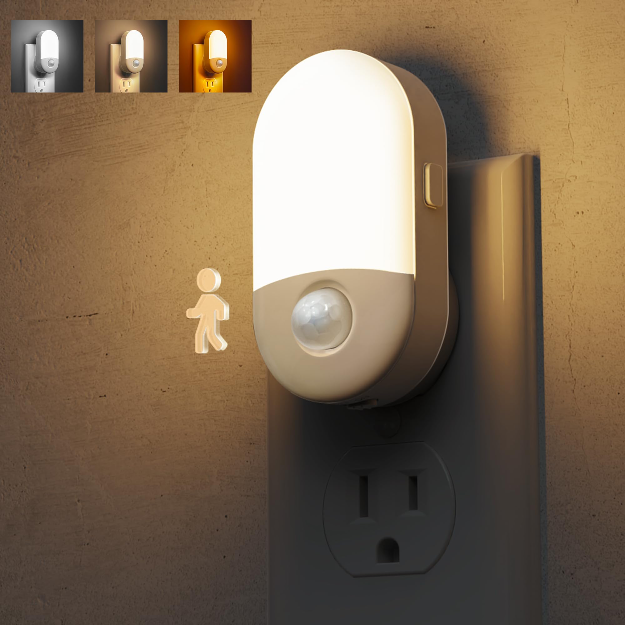 L LOHAS LED Motion Sensor Night Light  4Pack  Motion Activated Night Light  Night Lights Plug into Wall  3CCT Amber/3000K/5000K  Adjustable Brightness 30/60LM  for Kids For Mature Userss Bathroom Bedroom