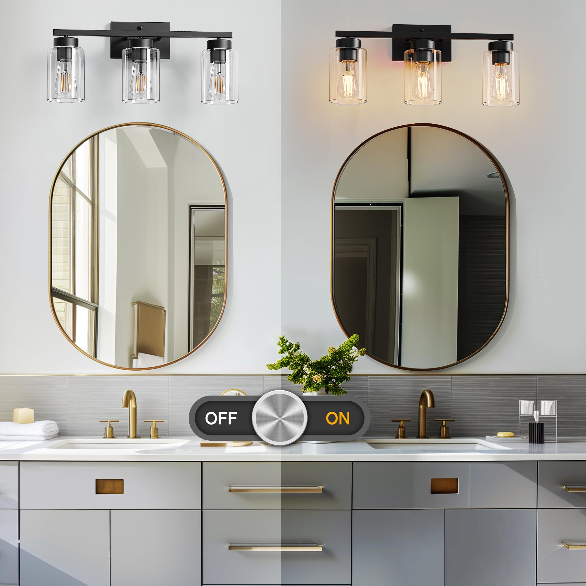 Partphoner 3-Light Bathroom Light Fixtures  Matte Black Vanity Light With Clear Glass Shade  Modern Wall Sconce For Mirror Bedroom Living Room Hallway Lighting