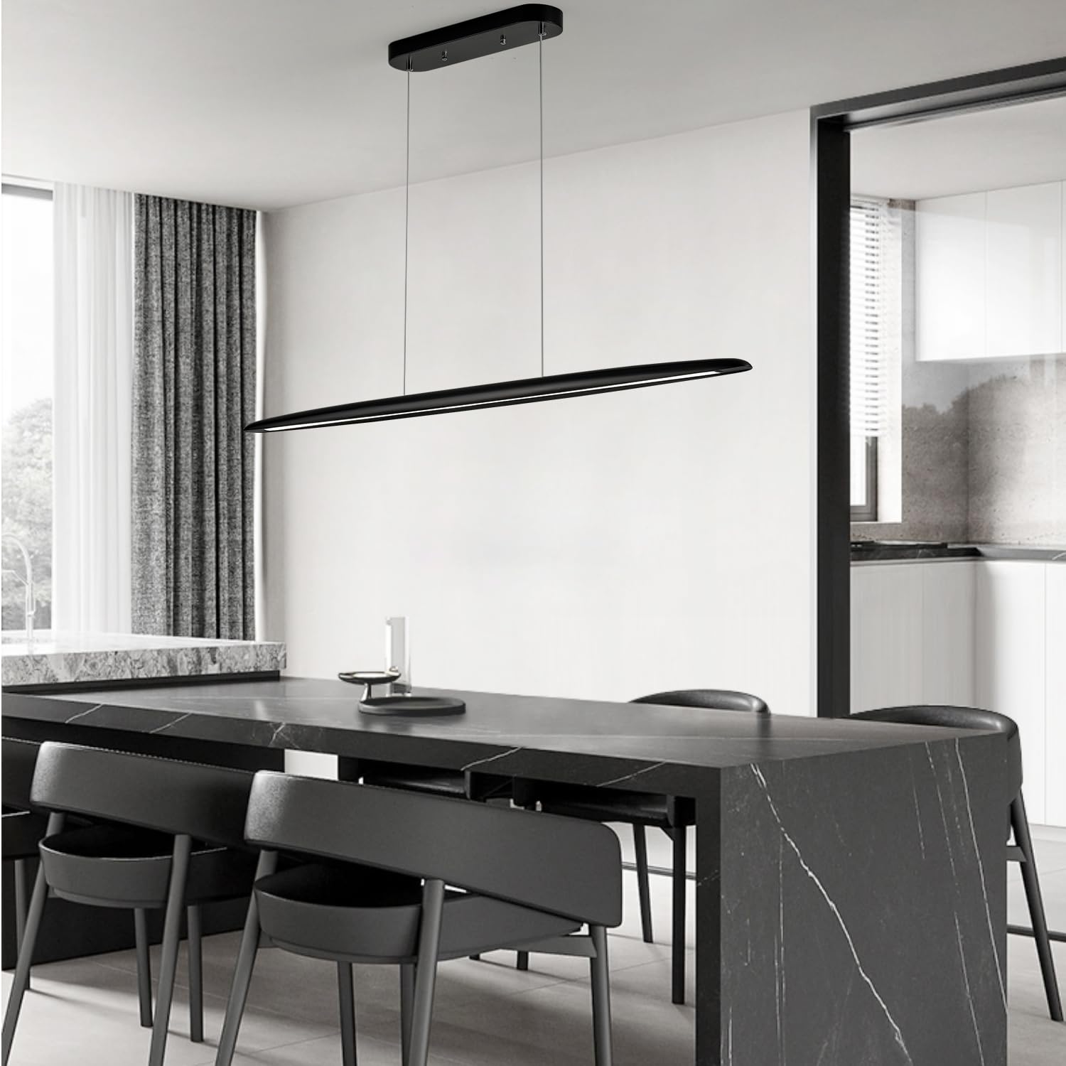 Yisdesign 59Inch Integrated Led Pendant Light 40W Dimmable Wood Black Linear Pendant Lighting Led Modern Island Light With Black