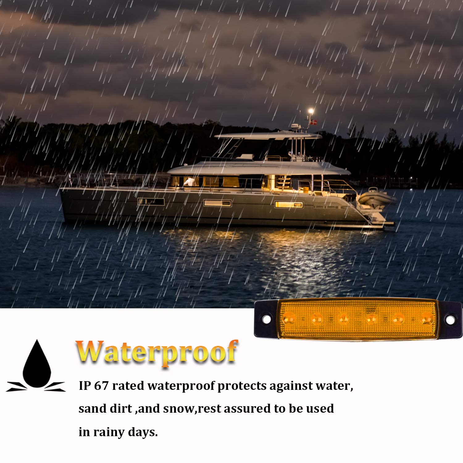 PSEQT LED Boat Interior Lights - Waterproof Courtesy Light Strip, Amber, 10Pcs, PC Lens for Fishing, Pontoon, Kayak, Yacht, Sailboat