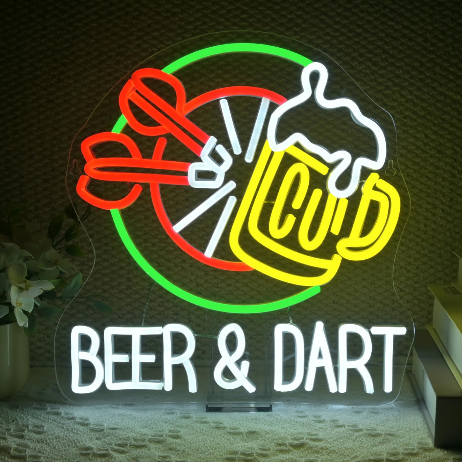 Wanxing malt-inspired & Dart Neon Sign - LED Wall Light, 13inx12.6in, Colorful Plastic Decor for Game Room, USB Powered, Dimmable