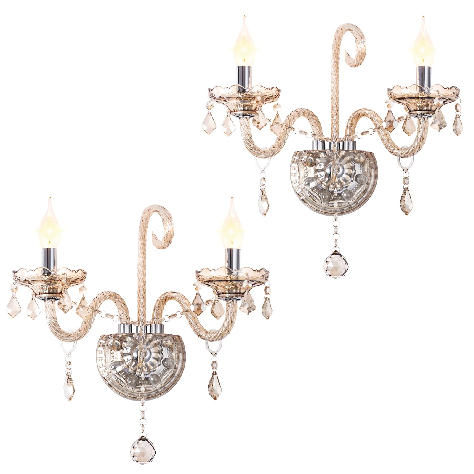 Crystop Elegant Classic Crystal Wall Sconce, Candle Sconces Wall Decor Set Of 2 Perfect Hang On The Wall For Living Room Bathroo