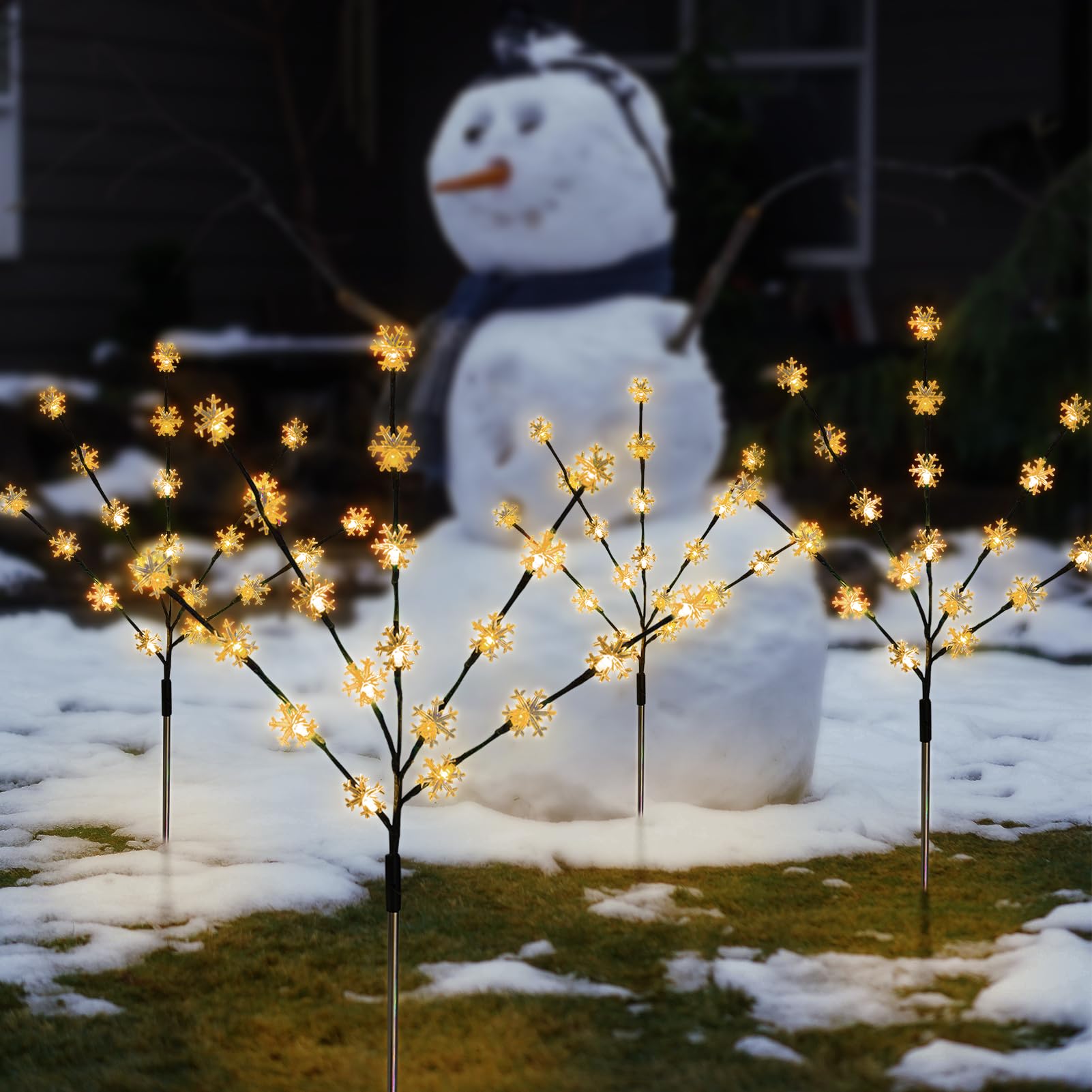 Tailerri Solar Christmas Pathway Lights For Outside  4 Pack Artificial Tree Snowflake Stake Lights  Waterproof Christmas Decorations For Yard Garden Patio Party Winter Decor (Warm White)