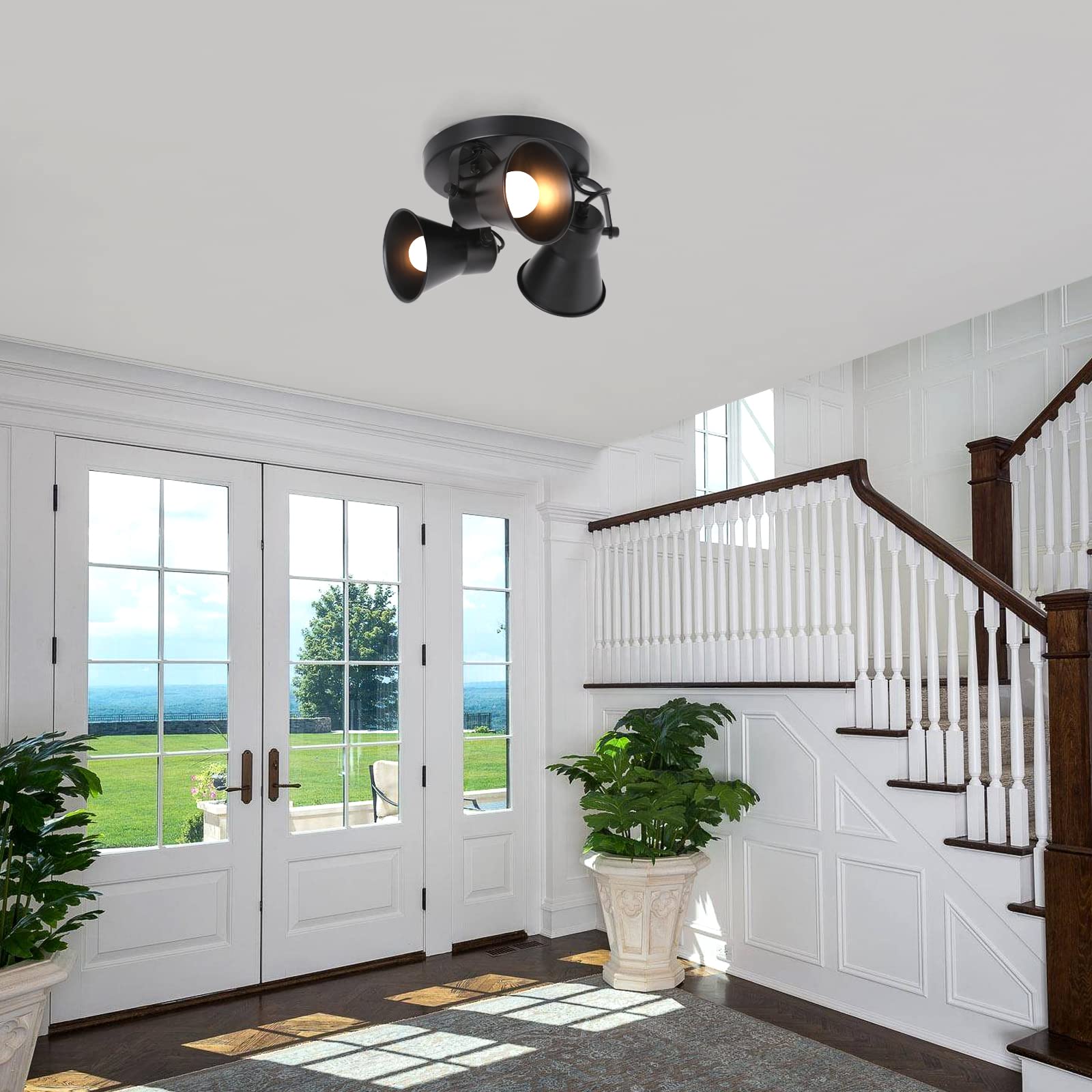 SEEBLEN 3-Light Industrial Track Lighting, Adjustable Black Metal Flush Mount for Kitchen, Hallway, Dining Room, Bathroom.