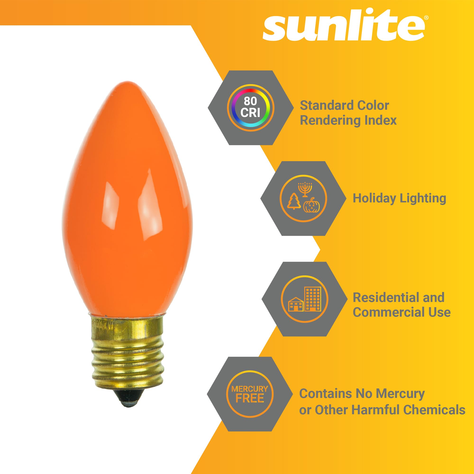 Sunlite Incandescent C9 Colored Night Light Bulb, 7 watts, 120 Volts, Intermediate E17 Screw Base, 2000 Rated Hours, Christmas-L