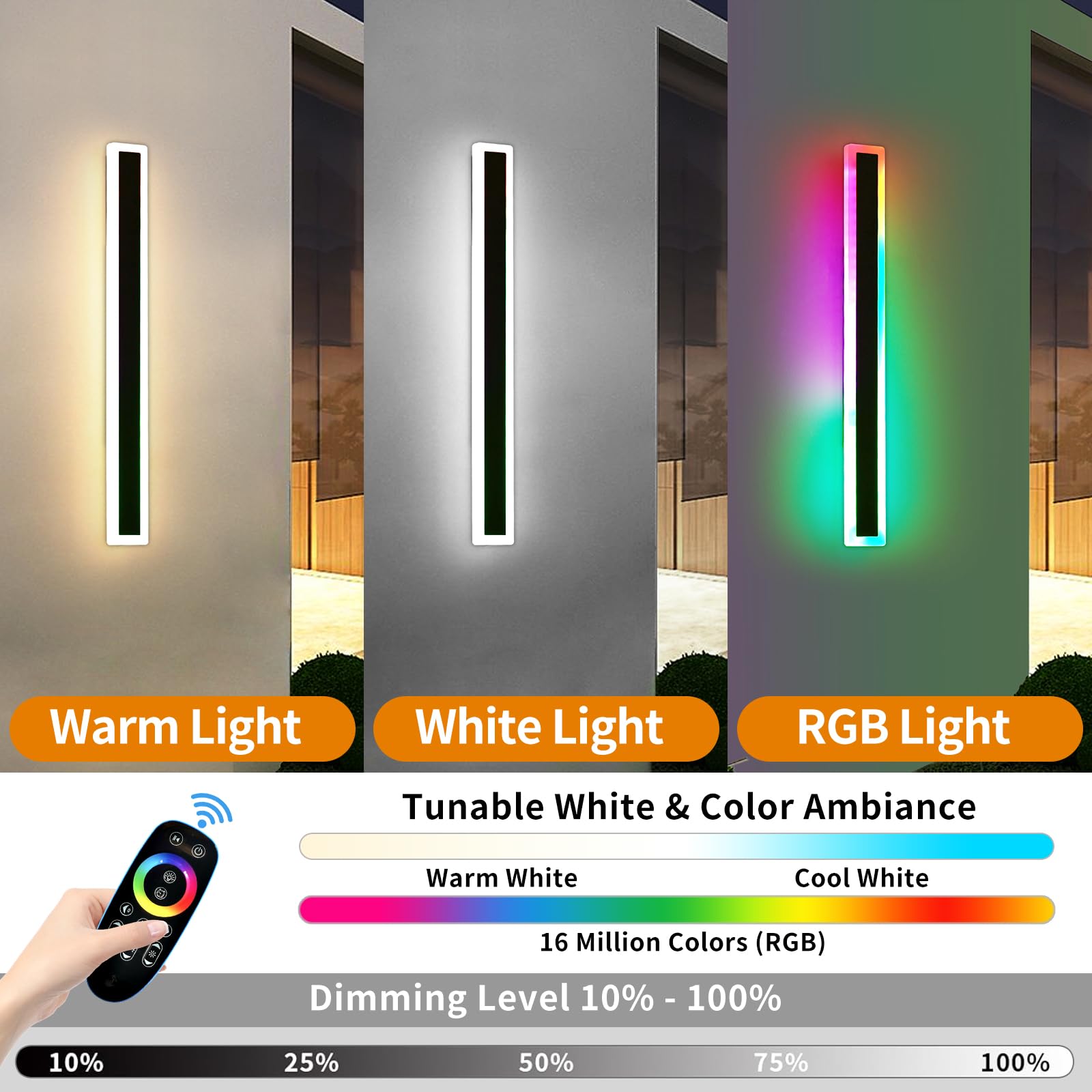 Mikeru Modern Outdoor Wall Light Fixture, 39inch, RGB Color, Dimmable with Memory Function, Model FTBD