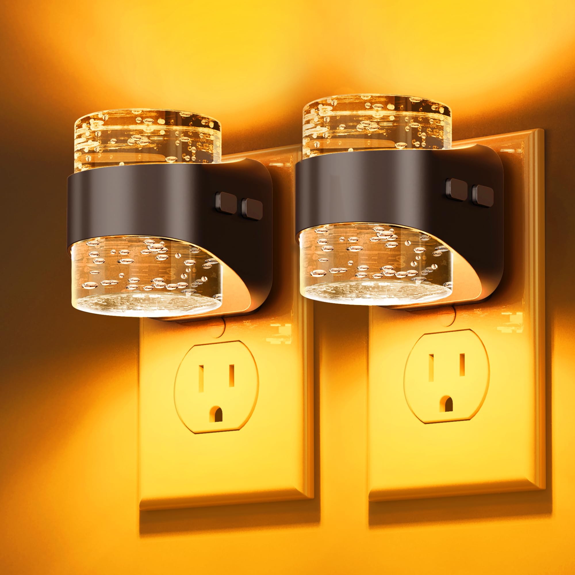 L LOHAS LED Night Light  Bubble Night Lights Plug into Wall  2 Pack Night Lights with Dusk-to-Dawn Sensor Dimmable Amber Pulg in Nightlights for Rooms Bathroom Hallway