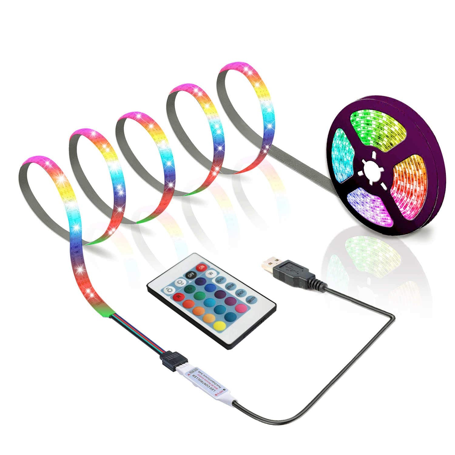 BIHAND USB LED Strip Lights, 9.84ft with 24 Keys Remote, DIY Indoor Decoration, Multicolor