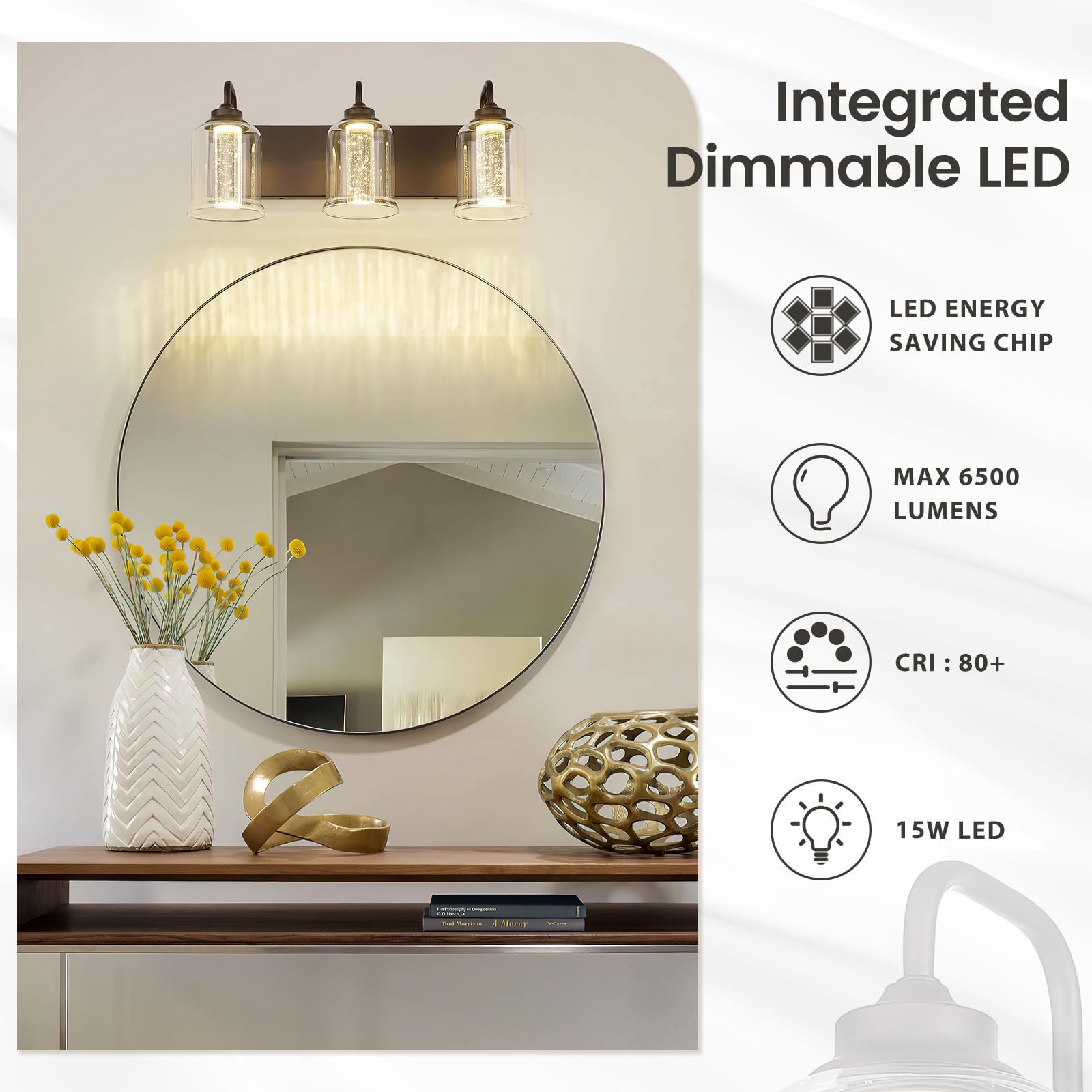 zeyu 3-Light LED Vanity Light, 15W Crystal Bubble Fixture, 20.5 Inch, Oil Rubbed Bronze, Model ZSL72B-3W ORB-1
