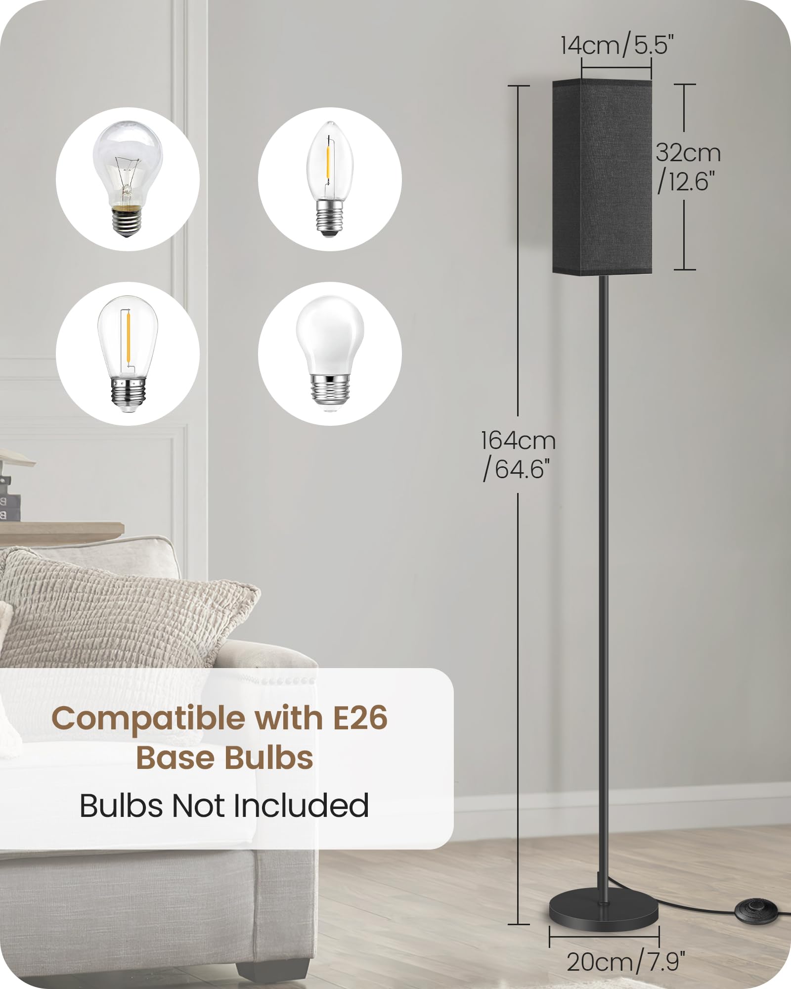 Goebleson Floor Lamp With Foot Switch, Modern Standing Lamp With Minimalist Design, For Living Room, Bedroom, Office (Bulb Not I
