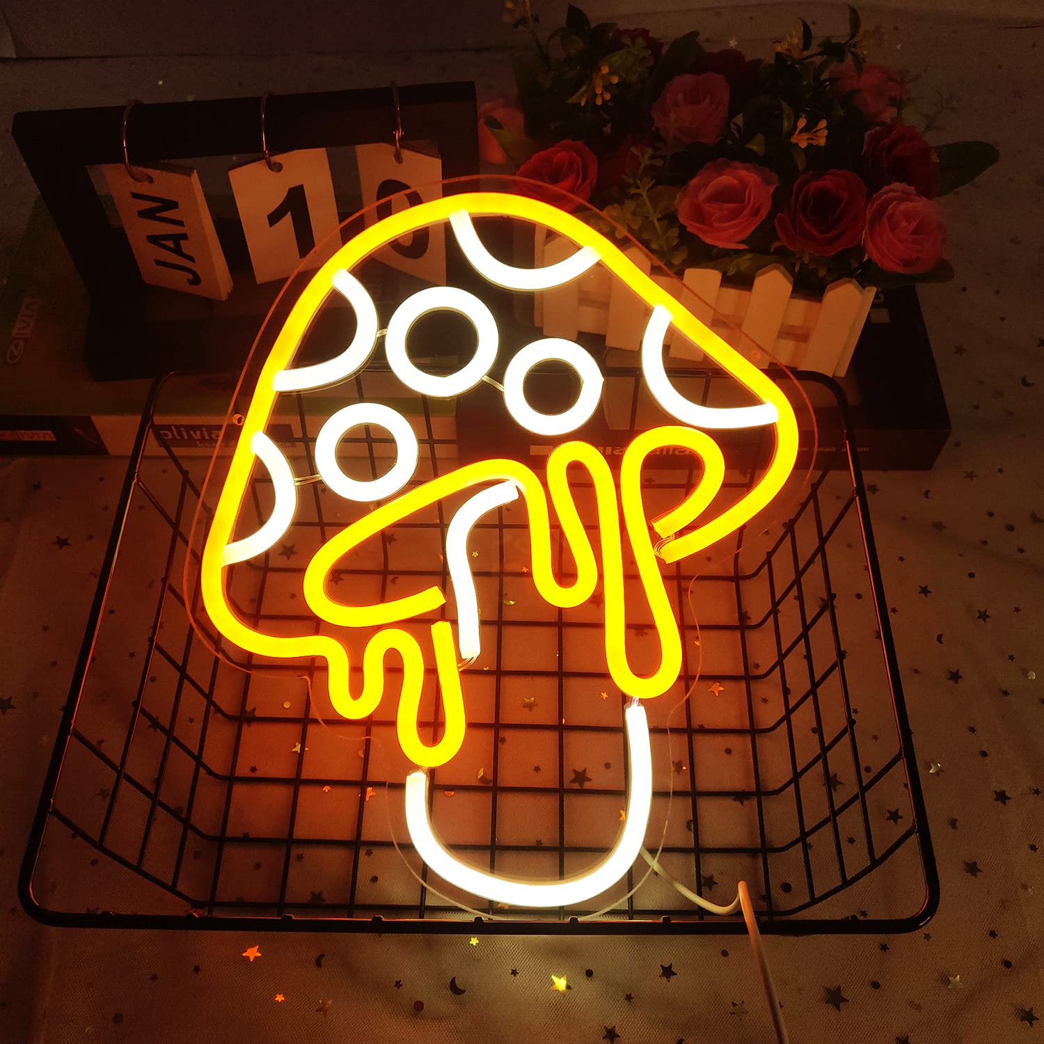 Ajoyferris Dimmable Mushroom Neon Sign - Cute Led Night Light For Kids' Room Decor