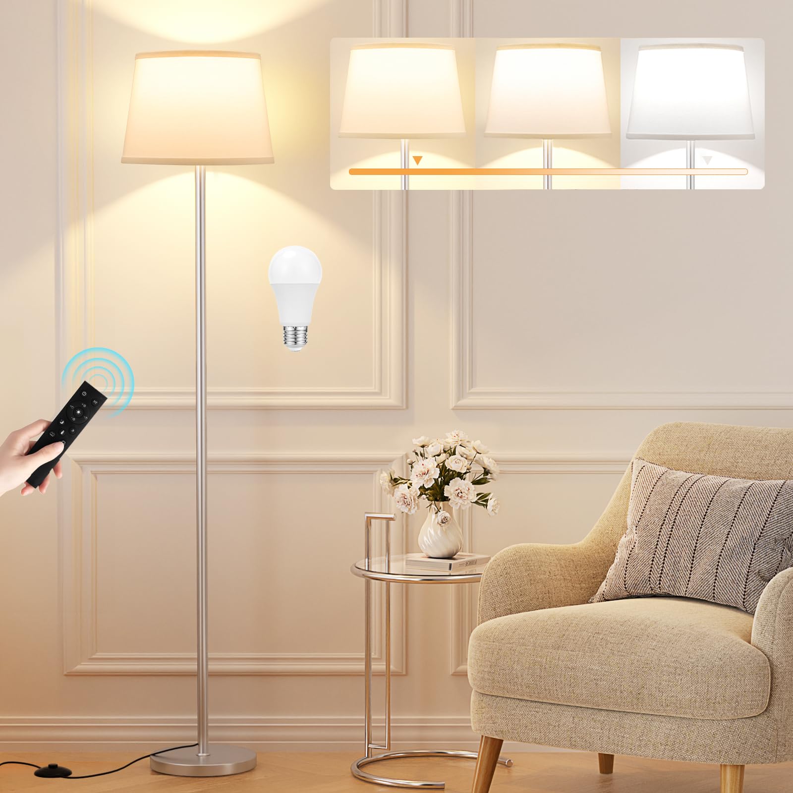 ?Upgraded?Floor Lamps for Living Room, Modern Floor Lamp with Remote Control, Dimmable Colors Temperature Standing Lamp Foot Swi