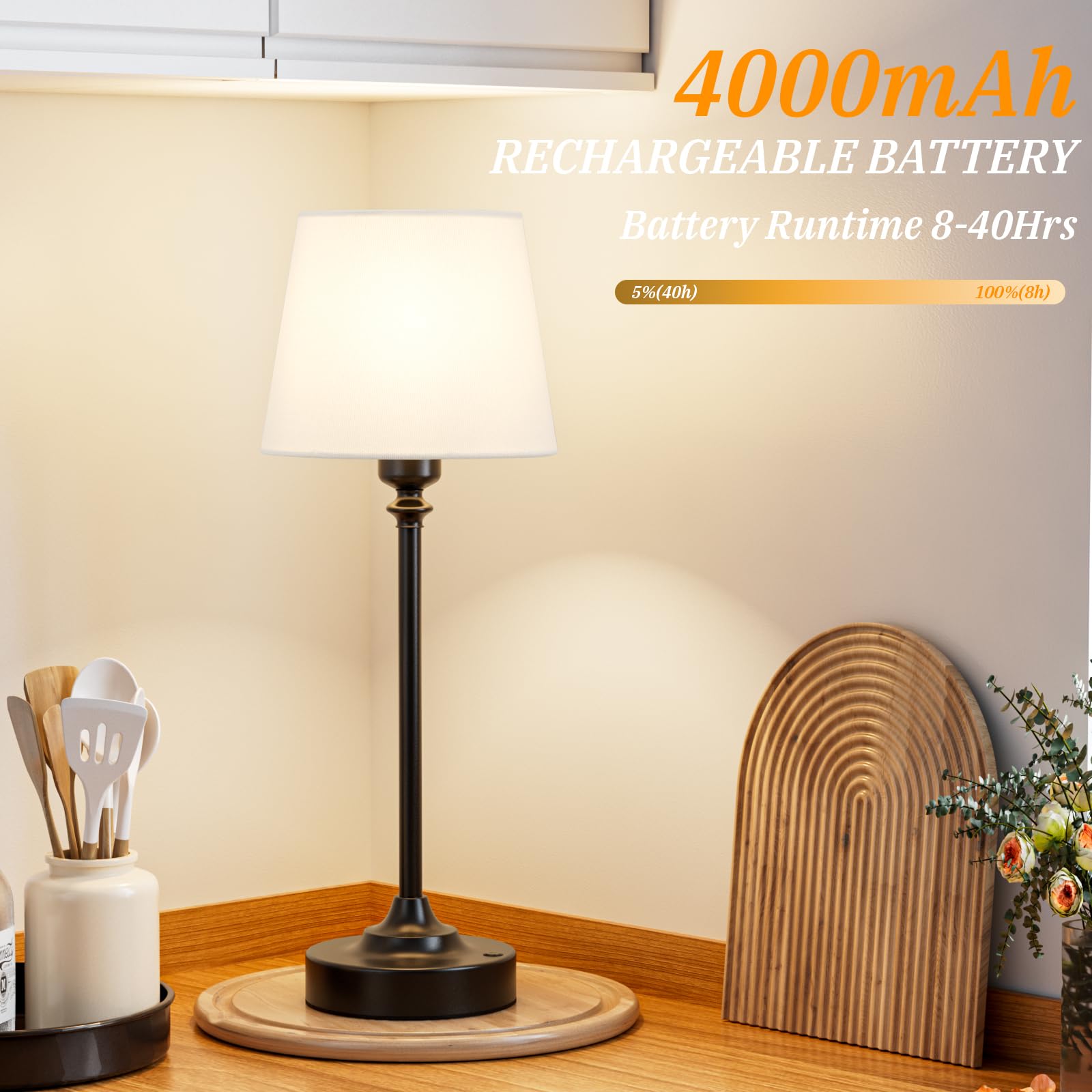 Cordless Table Lamps Rechargeable Set - 2 Pack Black 4000Mah Battery Operated Lamps For Decor, 3000K Stepless Dimming Touch Cont