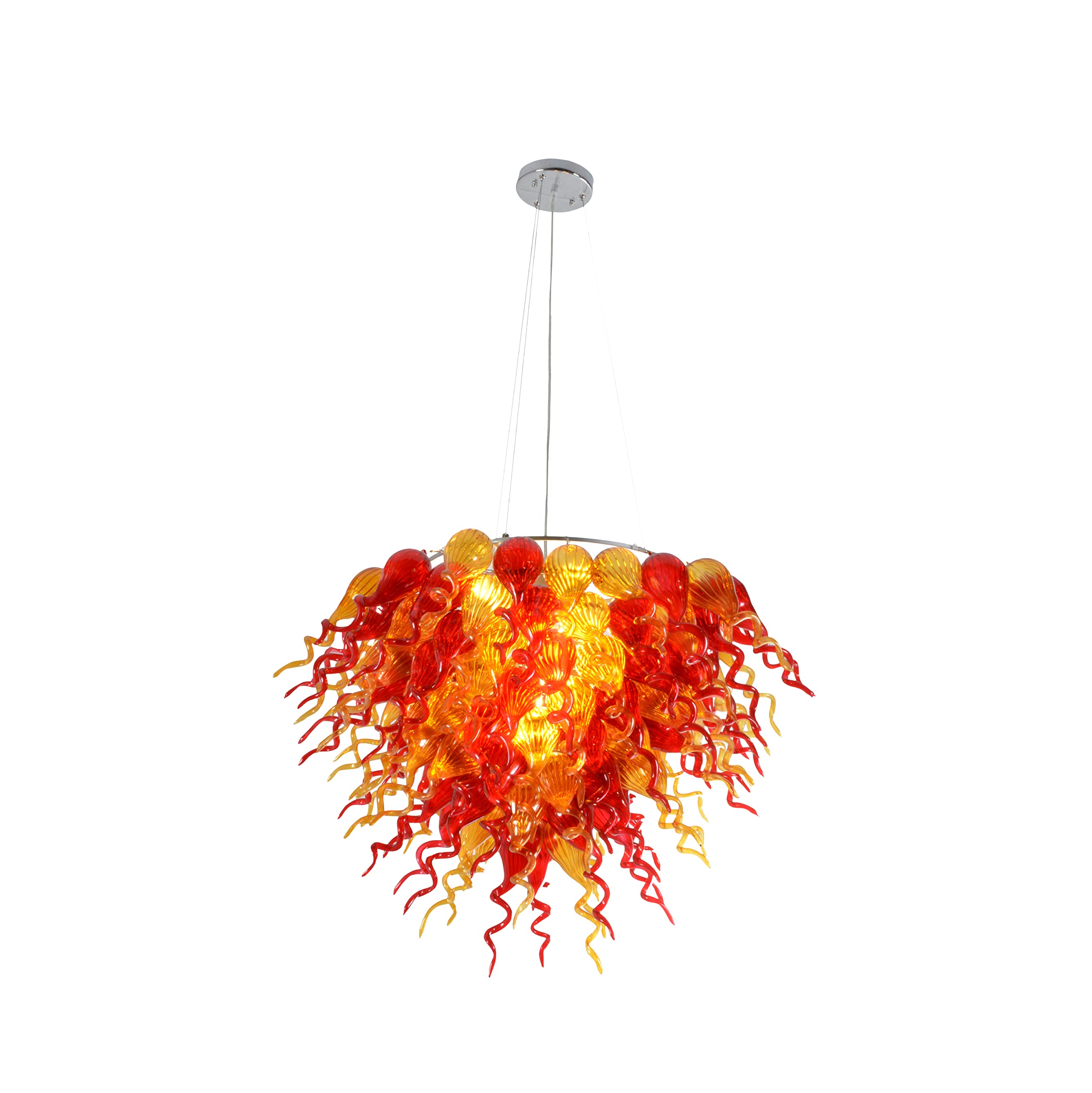 AFD Home Handblown Art Glass Chandelier, Burst Lights, Ceiling Light-Fixture Home Decor, Amber and Red