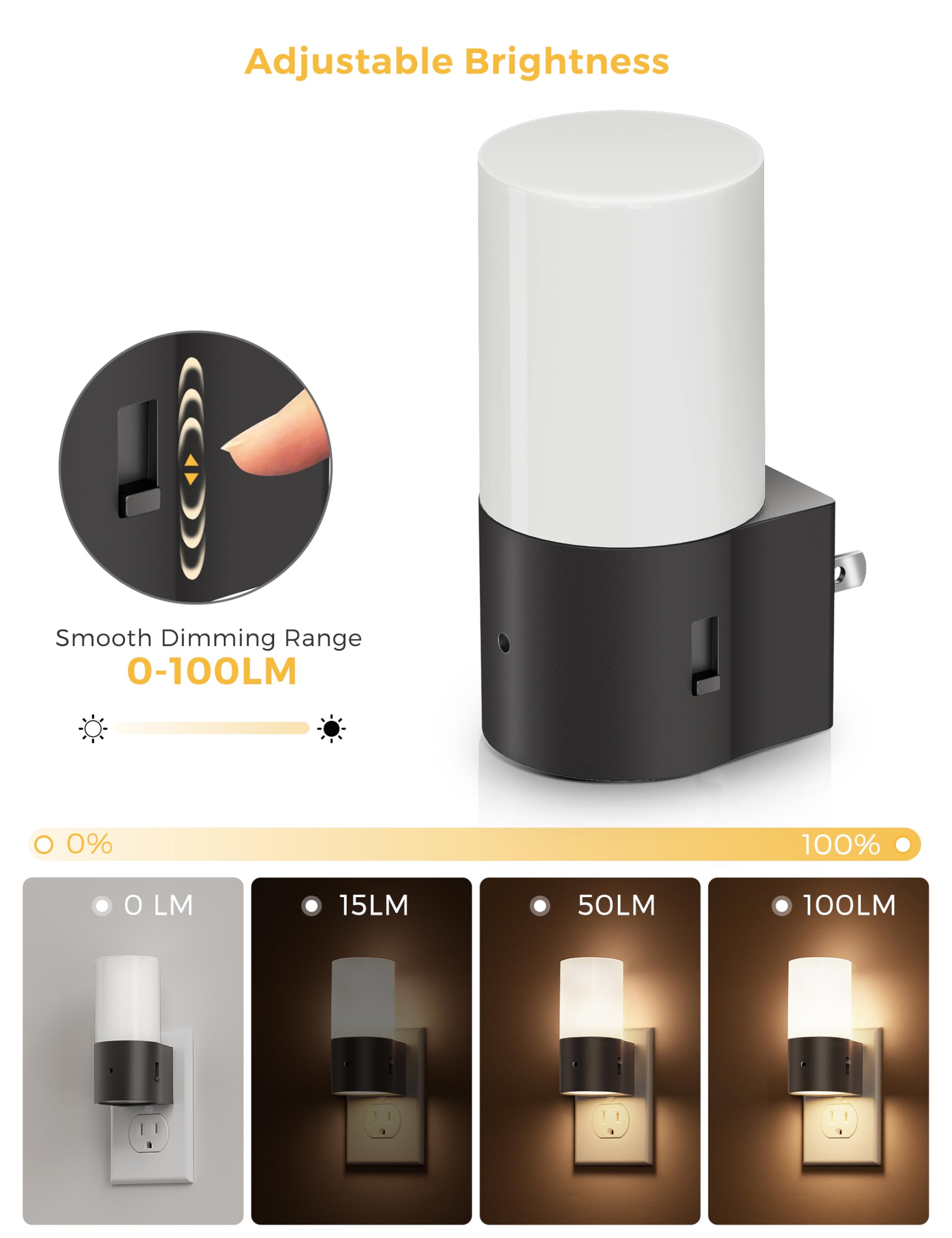 L LOHAS LED Night Lights, Soft White 3000K, Dimmable, Plug-in with Dusk to Dawn Sensor, 2 Pack, Model GY110US-02-2