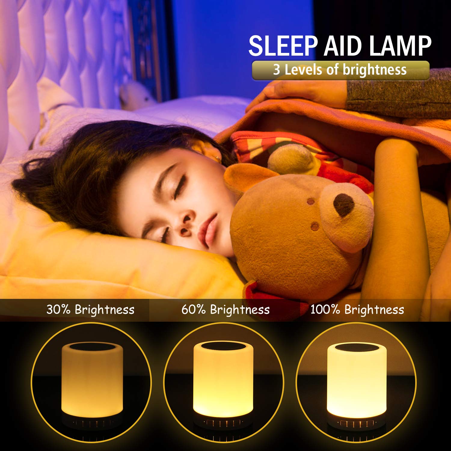 RAGZAN Bluetooth Night Light Speaker - Portable Smart Touch Control Lamp, Warm White & Multi-Color, Model S66, Great Gift for All Ages