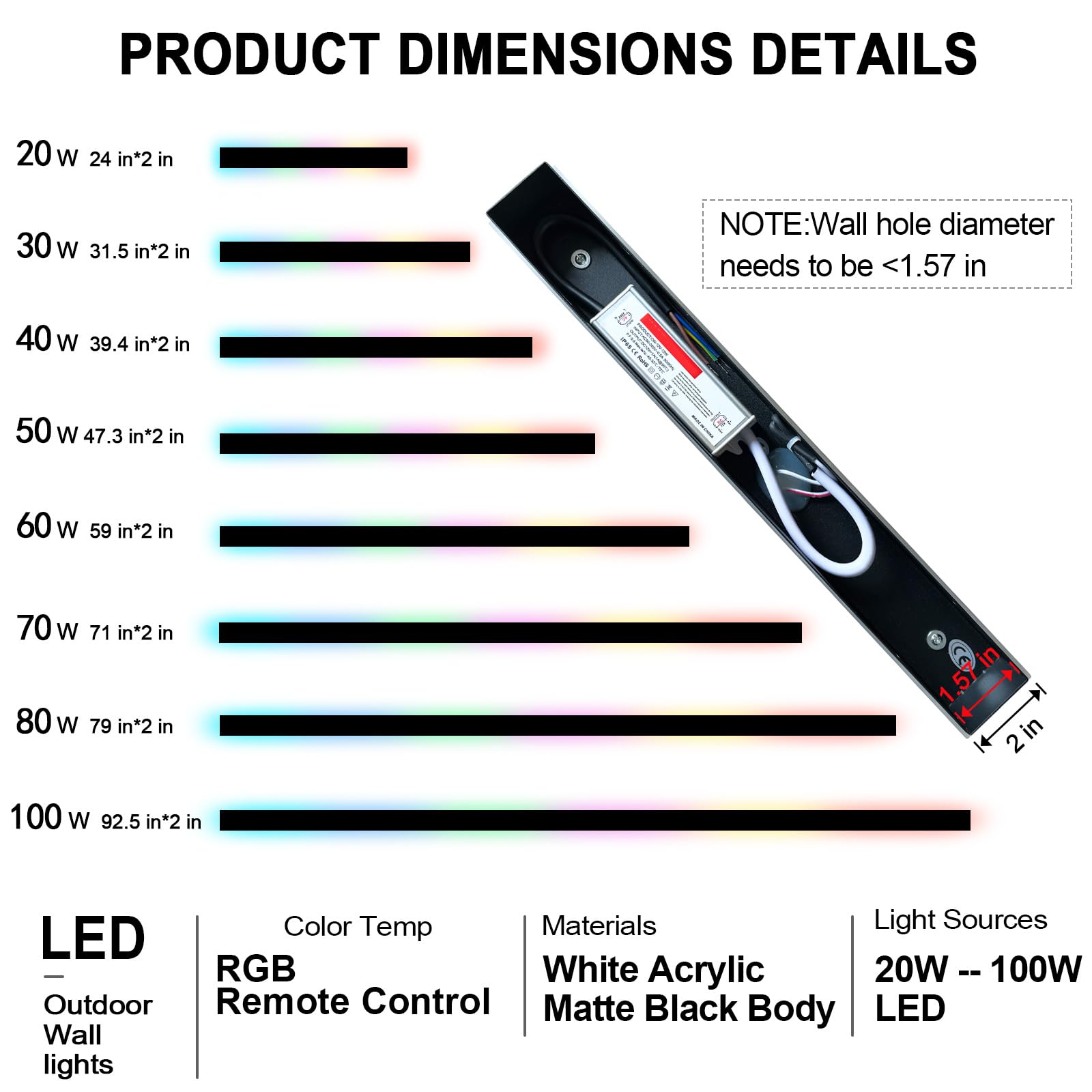 Gremlbuk Outdoor Rgb Long Wall Lights 2 Pack 92.5Inch Modern Outdoor Led Wall Light Ip65 Waterproof Long Wall Sconce Led Linear Wall Mount Lights Fixtures For House