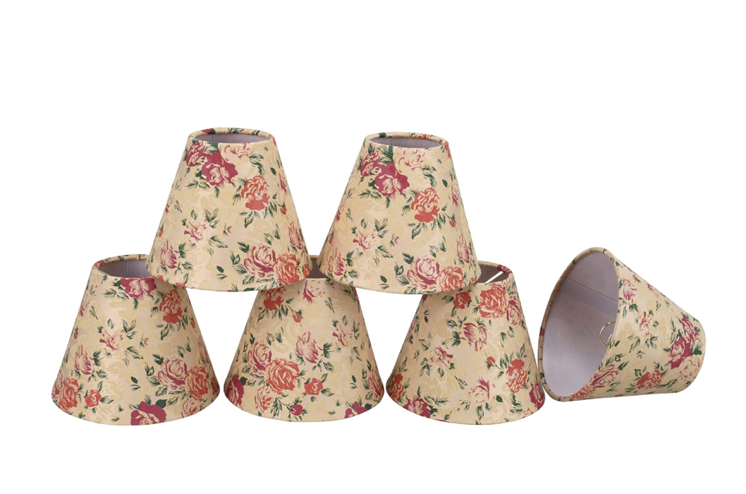 Aspen Creative 32003-5A, Empire Clip-On Chandelier Lamp Shade, Floral, 3&quot; Top X 6&quot; Bottom X 5&quot; Slant Height, Set of 5