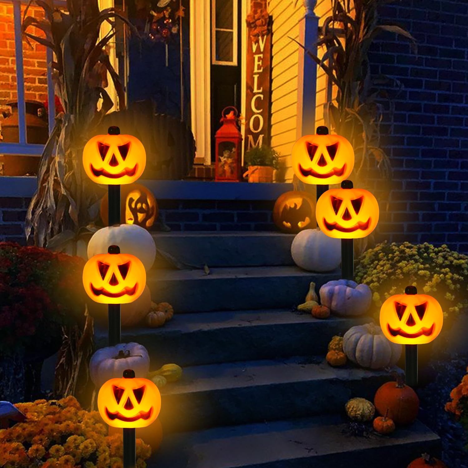 Cmuloiet Solar Pumpkin Pathway Lights - 4 Sets, 7 Modes, Waterproof Outdoor Halloween Decor