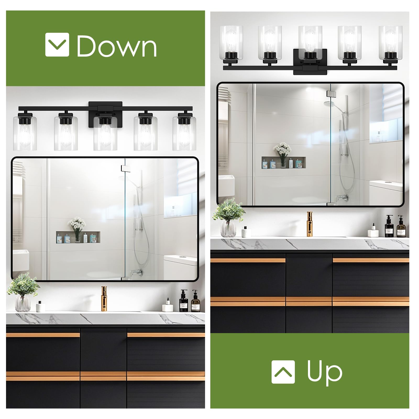 Beslowe 5-Light Bathroom Light Fixtures, Modern Black Bathroom Vanity Light, Bathroom Lighting Fixtures Over Mirror, Matte Black