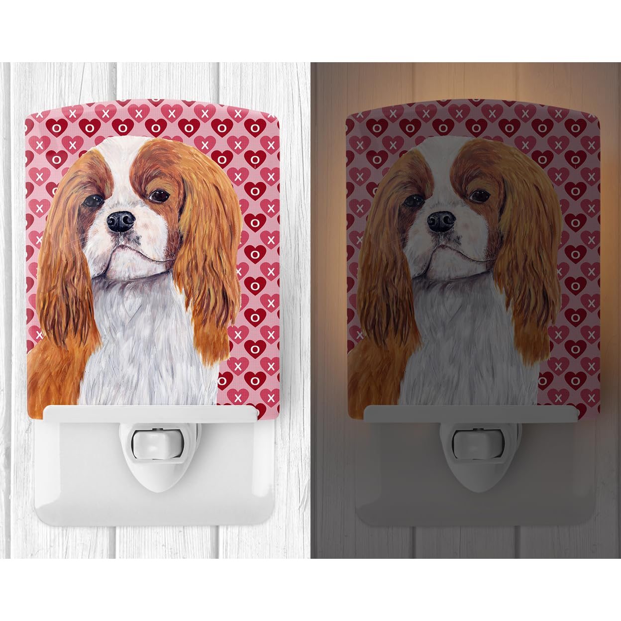 Carolines Treasures Ceramic Night Light, Cavalier Spaniel Hearts, UL-Certified, 6x4x3in, Multicolor, Model SC9245CNL