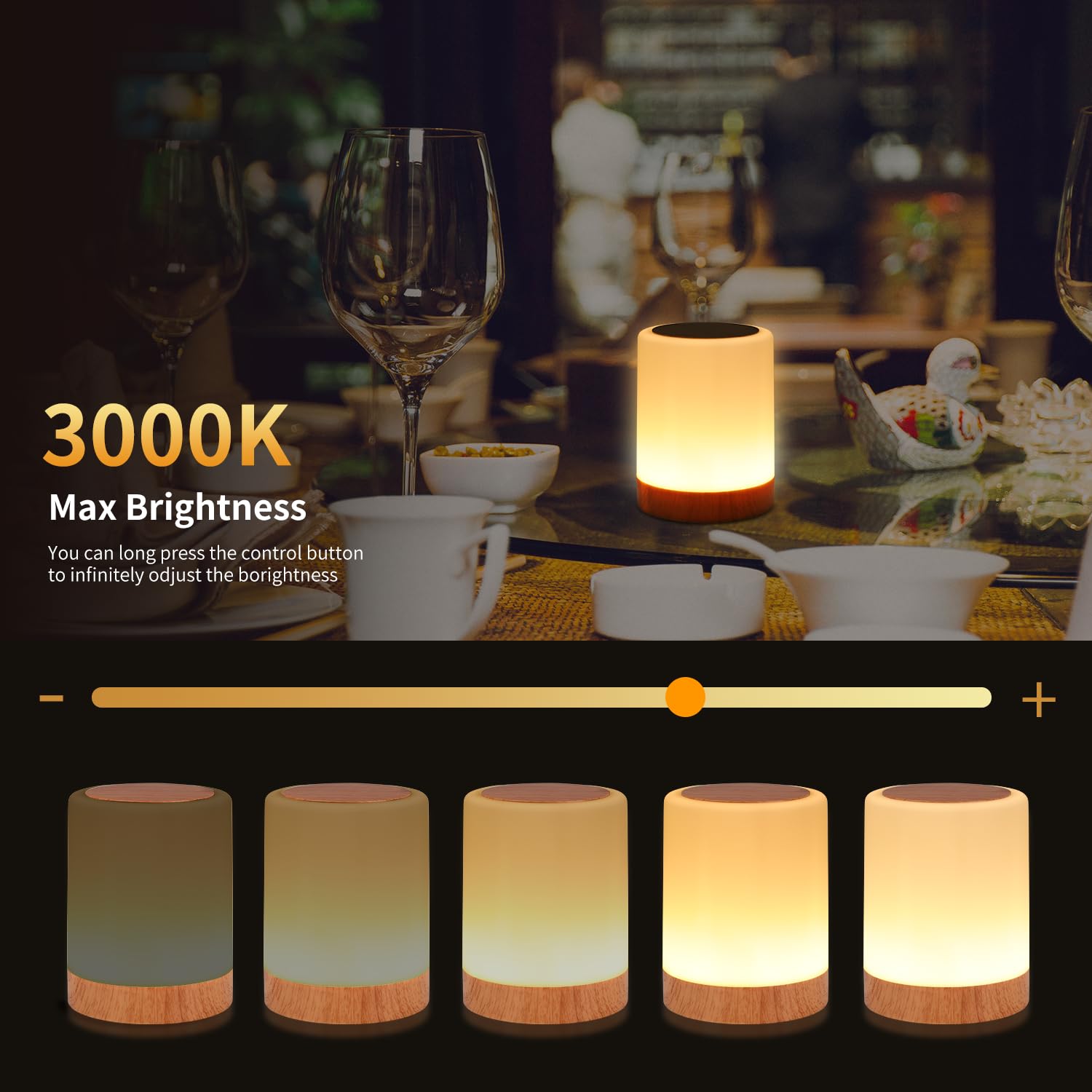 Oorun Touch Bedside Table Lamp - 13 Rgb Colors, 5 Brightness Levels, Usb Rechargeable, 2 Pack Brown, Model F8, Portable Light