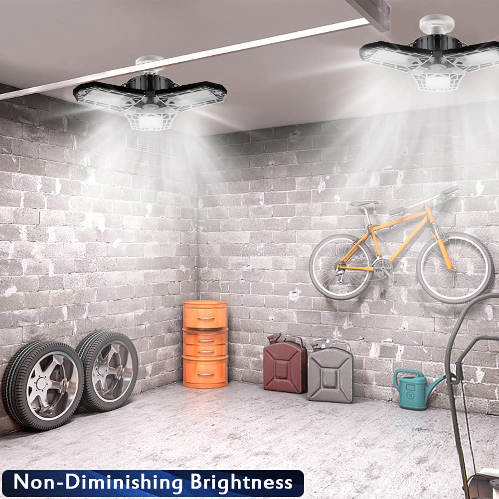 GHUSTAR LED Garage Light 60W - 6000LM 6500K Deformable Ceiling Lights, 3 Panels, 2 Pack, Plastic