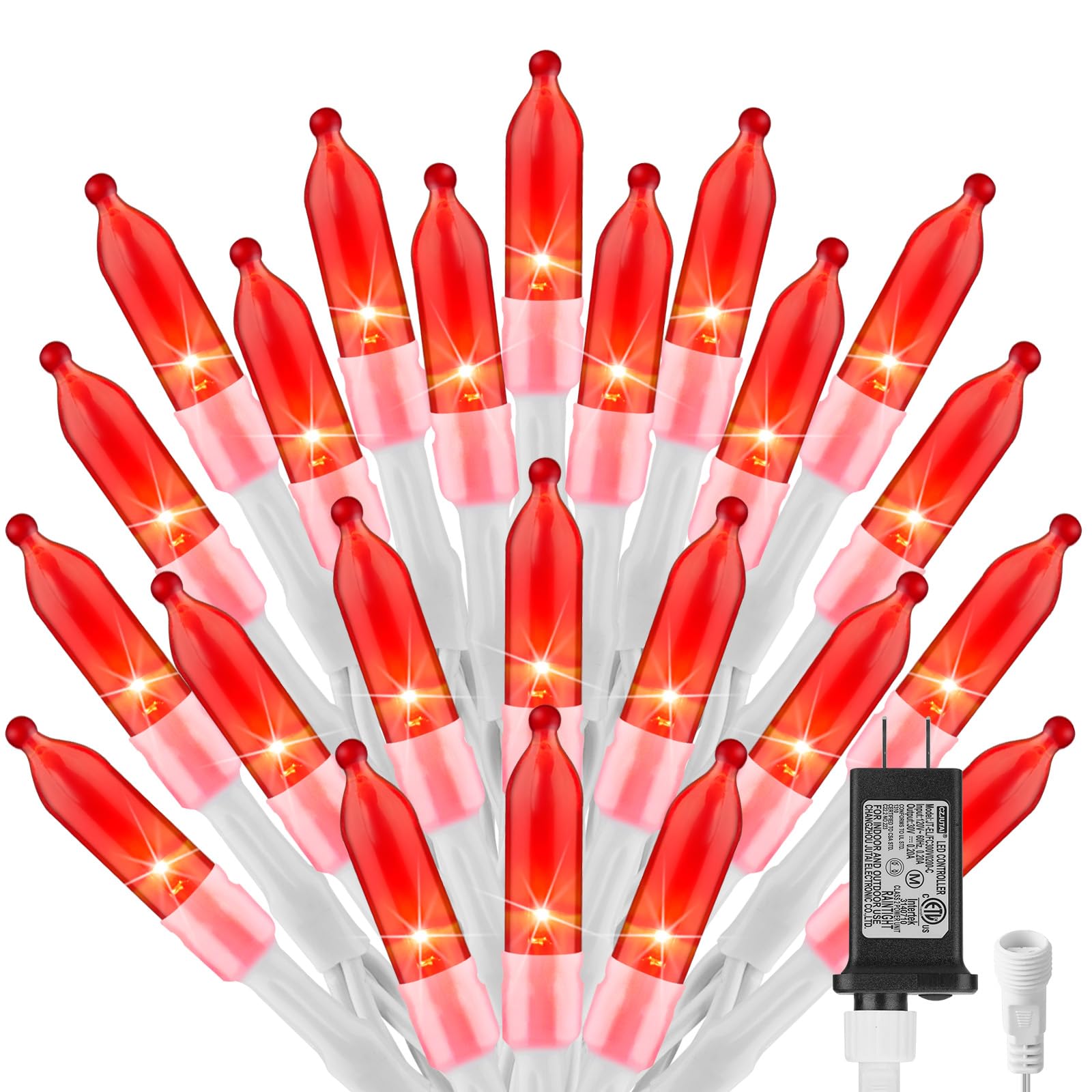 Brightown Red String Lights, 100 LED, 39ft, 8 Lighting Modes, Indoor/Outdoor, Plastic, Connectable, White Wire