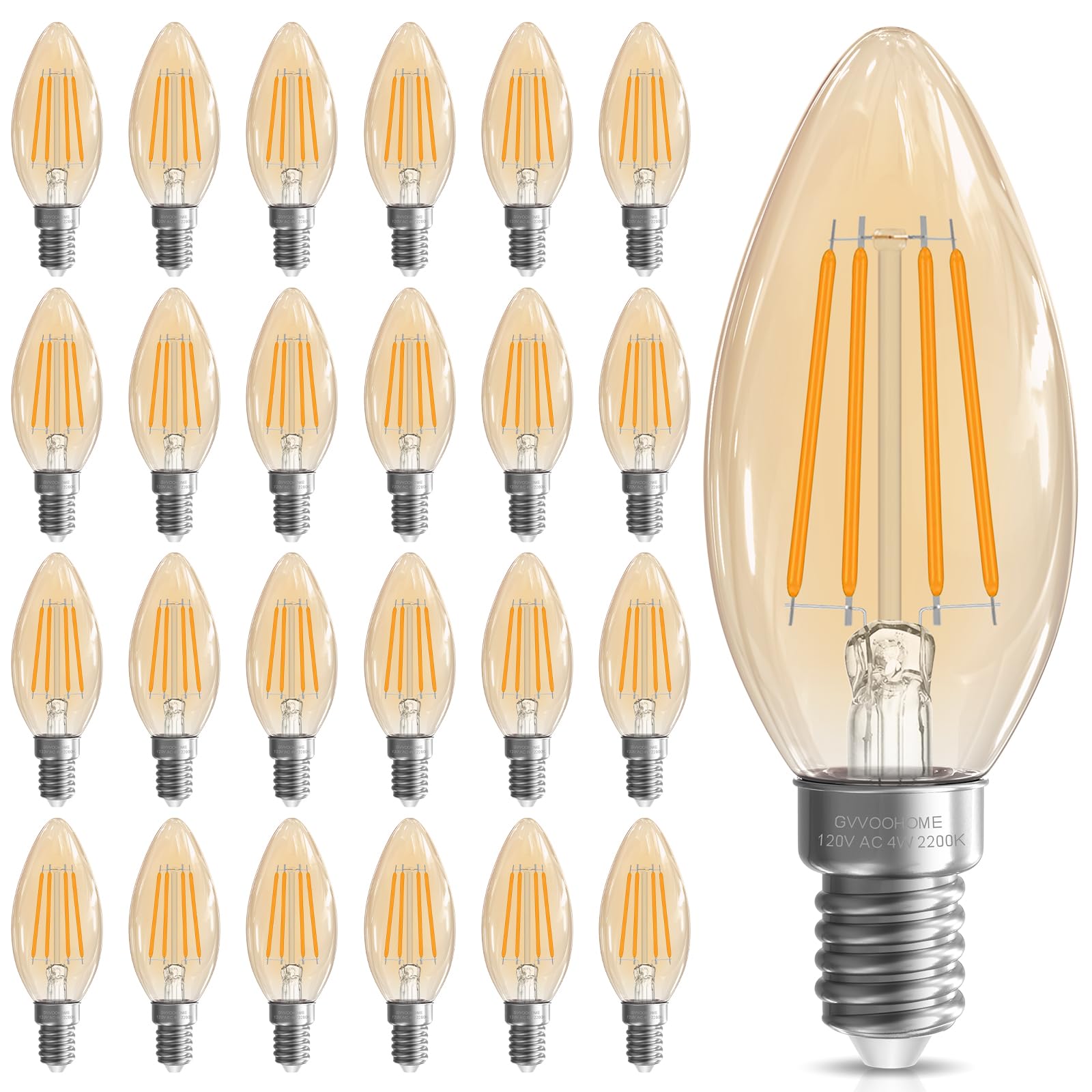 Gvvoohome Candelabra Light Bulbs 40 Watt, E12 Led Bulb Non-Dimmable B10 Led Candle Bulb, 2200K Amber Warm, Chandelier Light Bulb