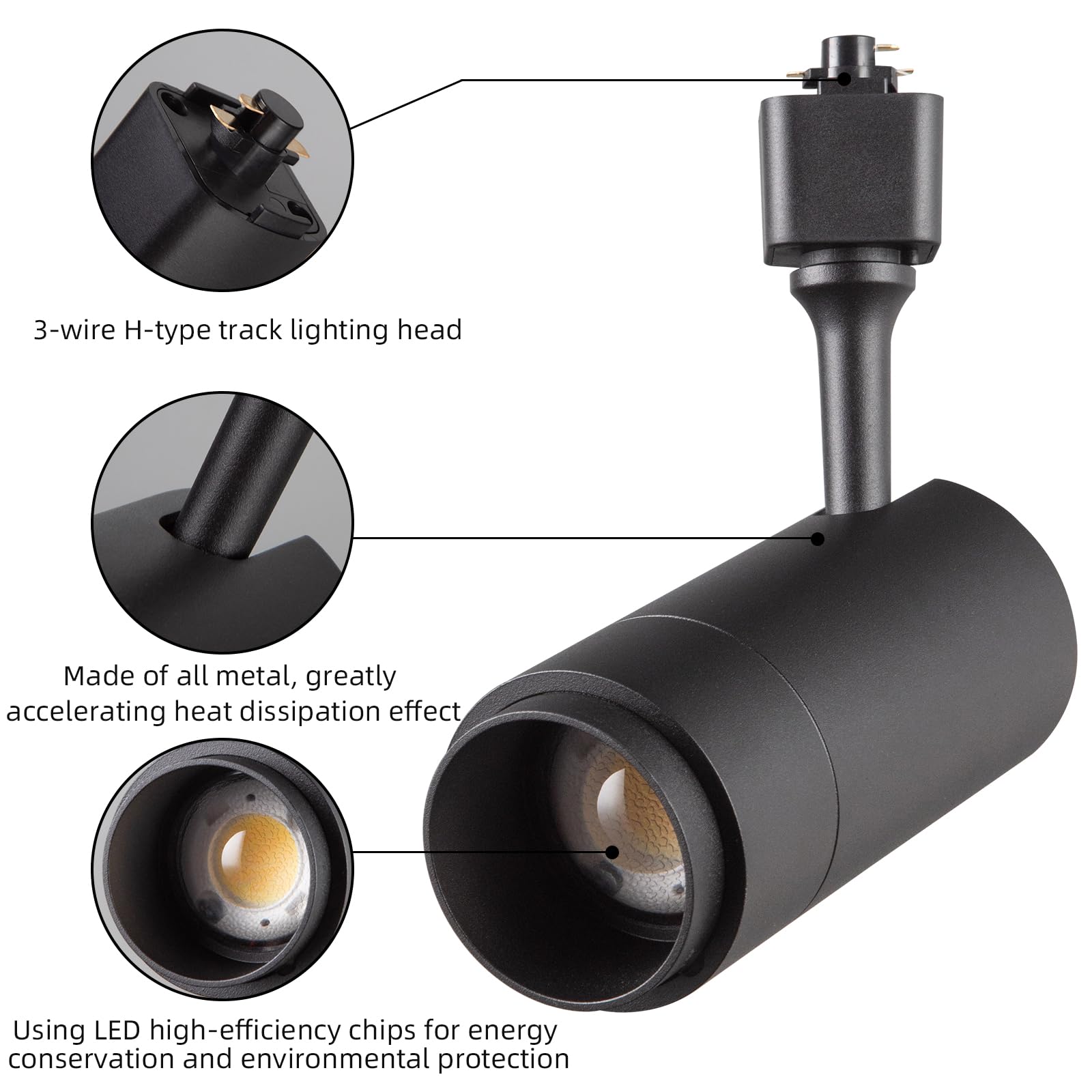 Ajbvp LED Track Lighting Heads, Dimmable 24W 5CCT, Zoomable 15°-60°, 3 Pack - Black