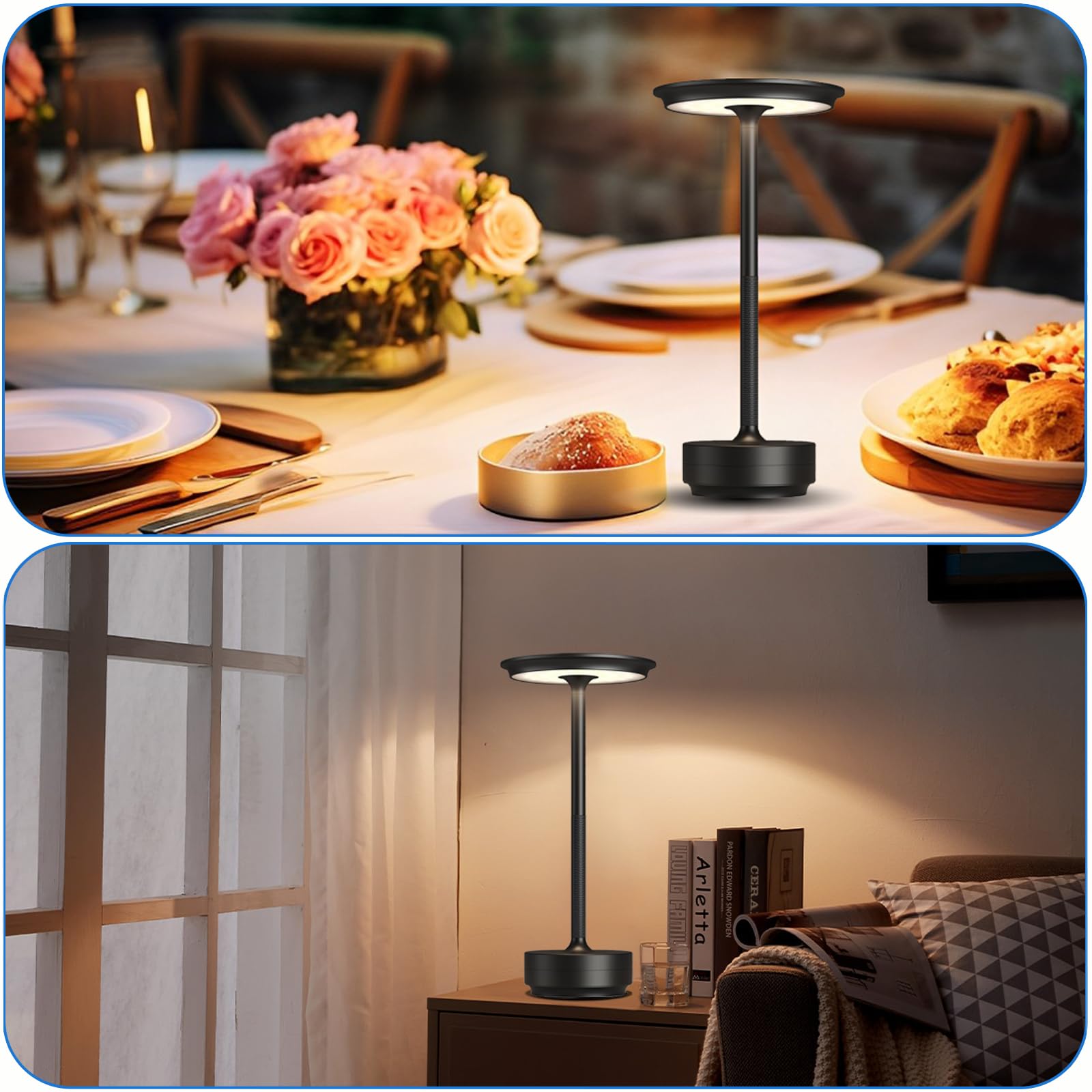SJIE Cordless Table Lamp, Rechargeable 5200mAh, 3 Modes Dimming, D5inxH11in, Aluminum, Black, Model JB-TD064