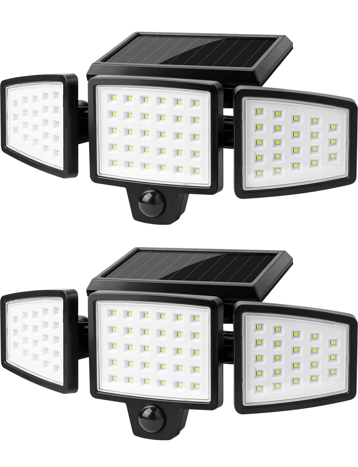 LE Solar Lights Outdoor, Motion Sensor, 3 Adjustable Heads, IP65 Waterproof, 2-Pack, Black/White, Model 640003-DW-a-2