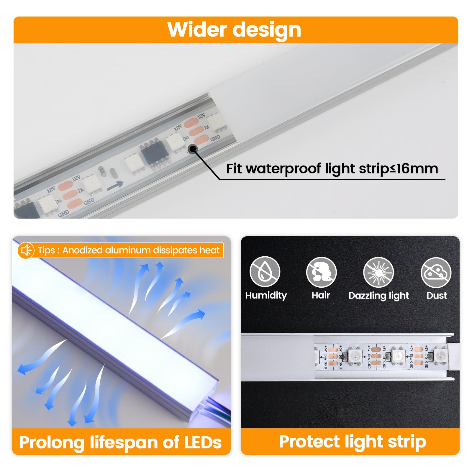 Muzata 10Pack 6.6Ft/2M Wider Led Channel Silver Aluminum Led Strips Diffuser Channel With Milky White Cover U102 Ww 2M