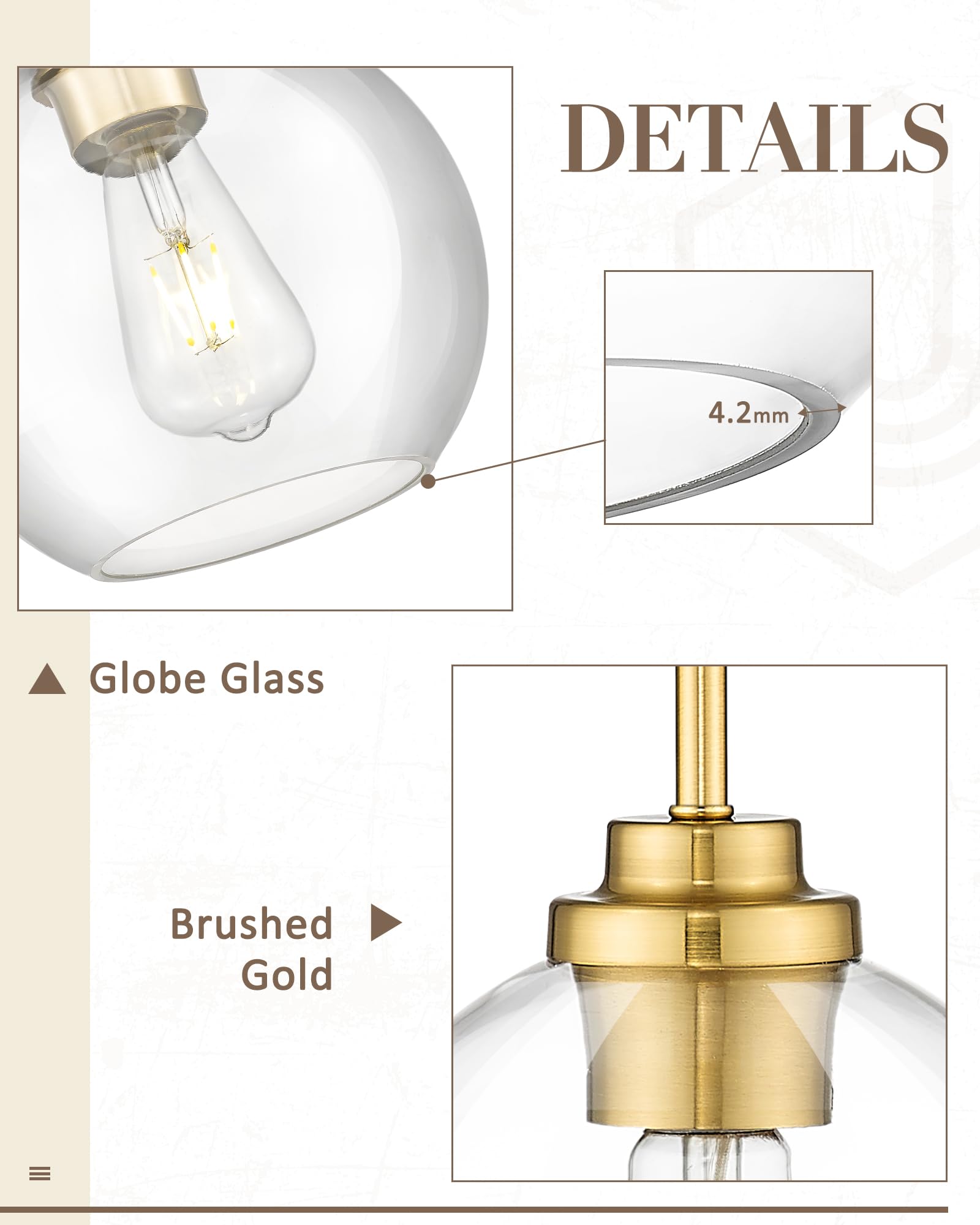 Jazava 8 Inch Modern Gold Pendant Light Fixtures, Mid Century Globe Pendant Lights With Clear Glass, 1 Light Hanging Lights For