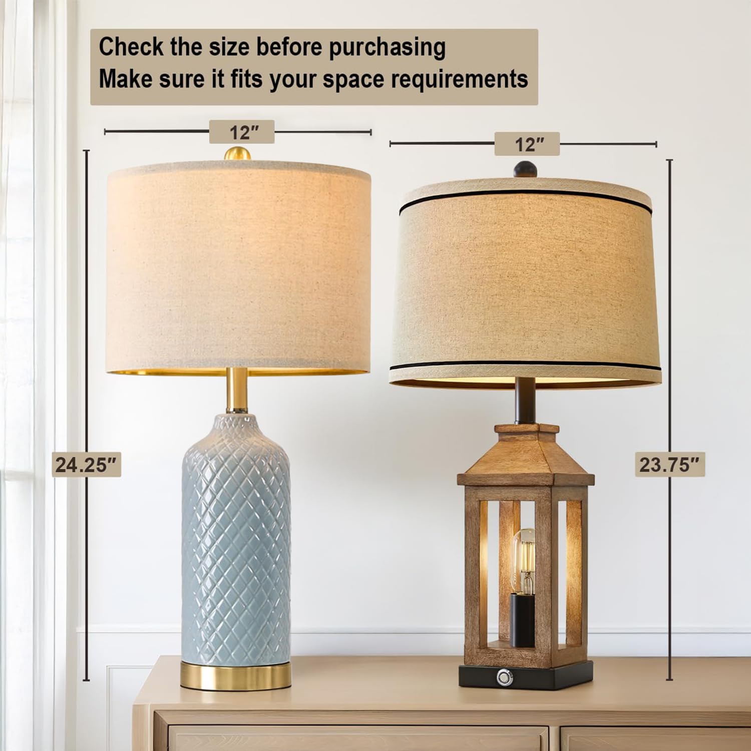 G-Safava Modern Blue Ceramic Table Lamps Set Of 2 For Living Room & Bedside Lighting